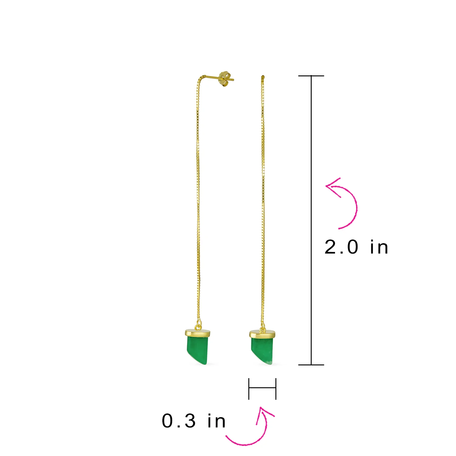 Protection Amulet Italian Horn Dangle Gemstone Earrings in Green Jade and Gold - Image 7