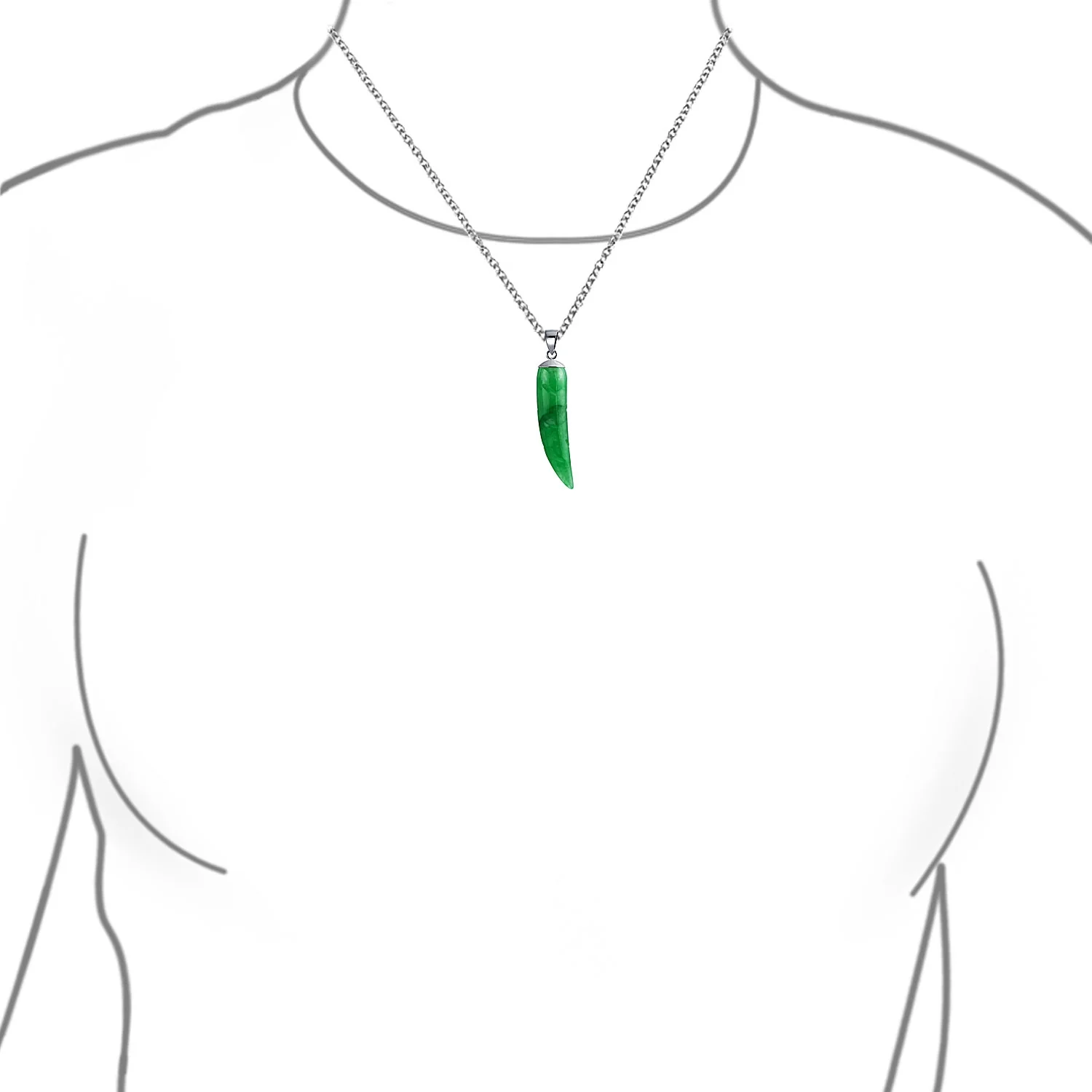 Protection Tooth Amulet Green Jade Gemstone Pendant Necklace - Image 2