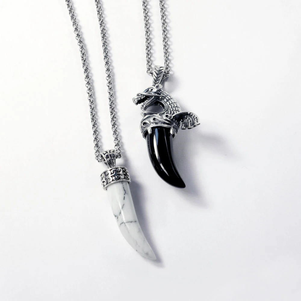 Tooth Amulet Onyx Howlite Turquoise Cornicello Italian Horn Pendant Necklace - Image 12