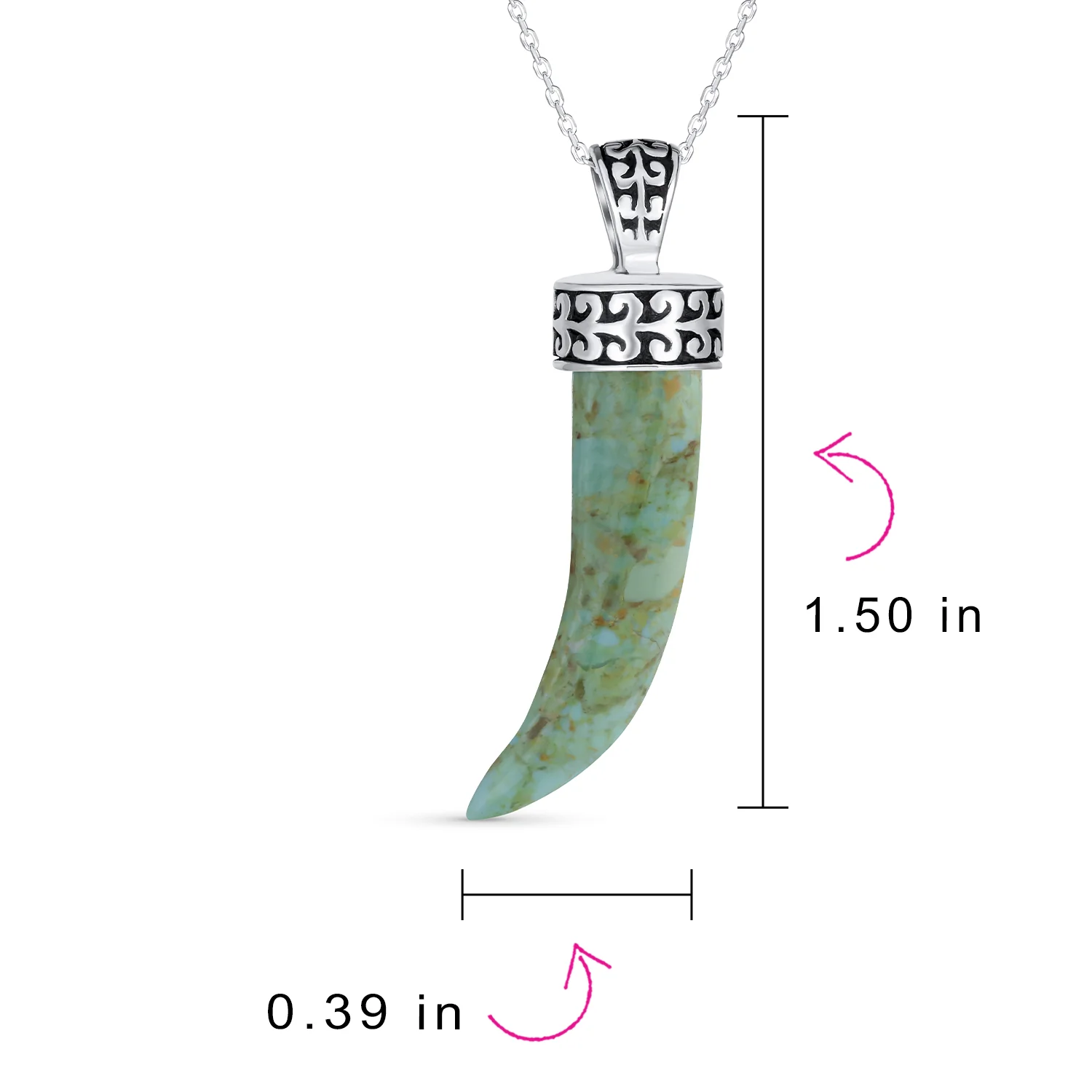 Tooth Amulet Onyx Howlite Turquoise Cornicello Italian Horn Pendant Necklace - Image 7