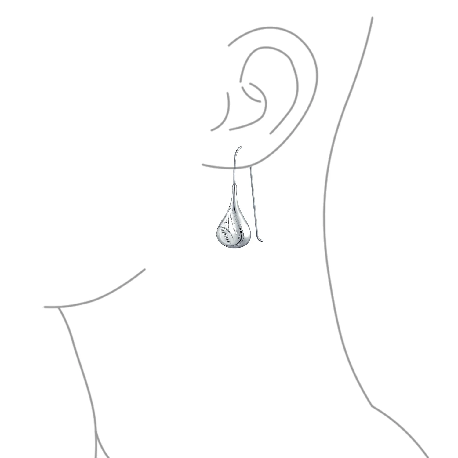 Etched Puffed Raindrop Teardrop Earrings Fishhook Sterling Silver 1.5 Inch - Image 7