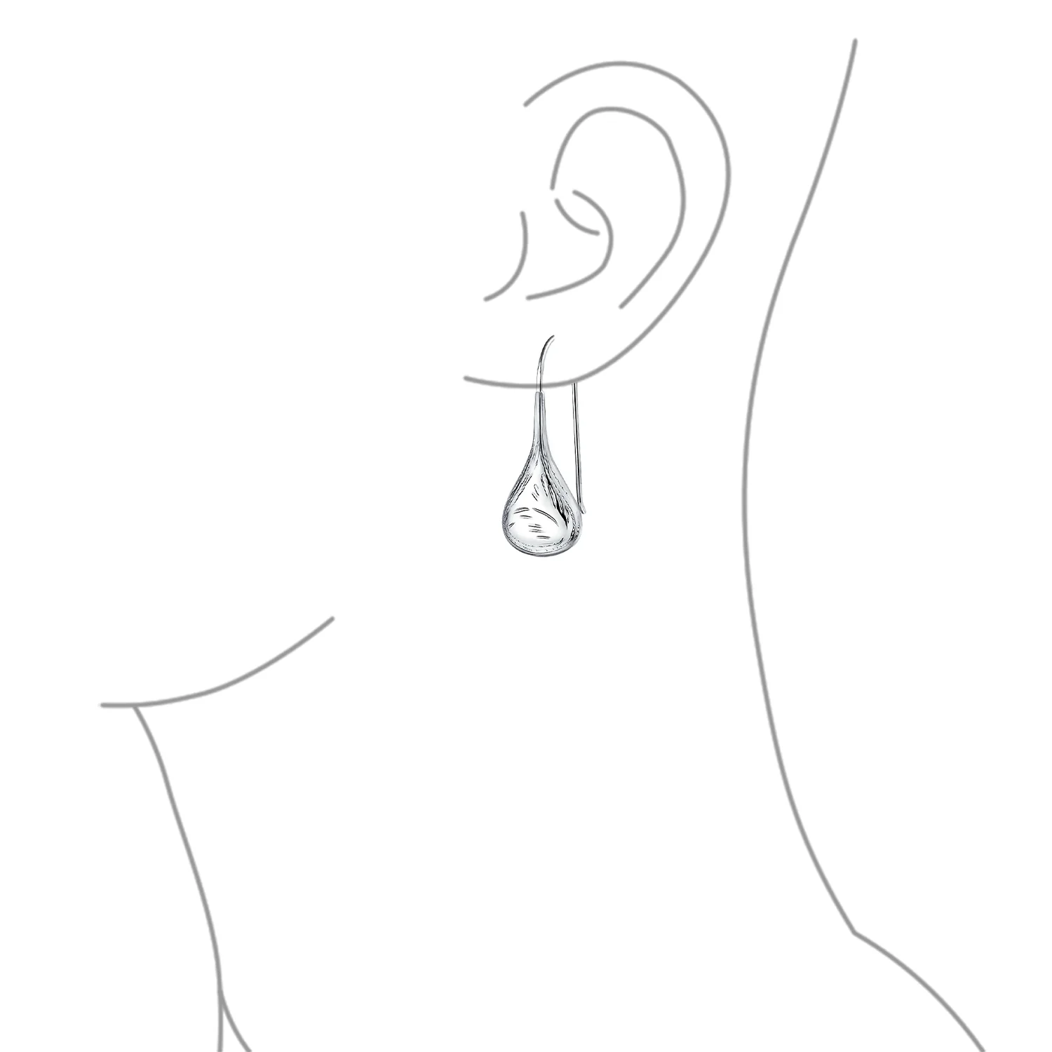 Etched Puffed Raindrop Teardrop Earrings Fishhook Sterling Silver 1.5 Inch - Image 8