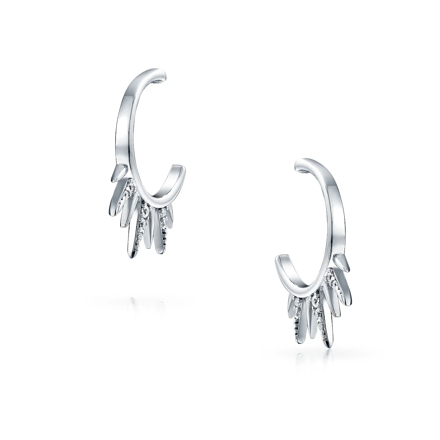 Punk Rocker Goth Biker CZ Hoop Earrings with Arrow Spike Design for Men - Image 2