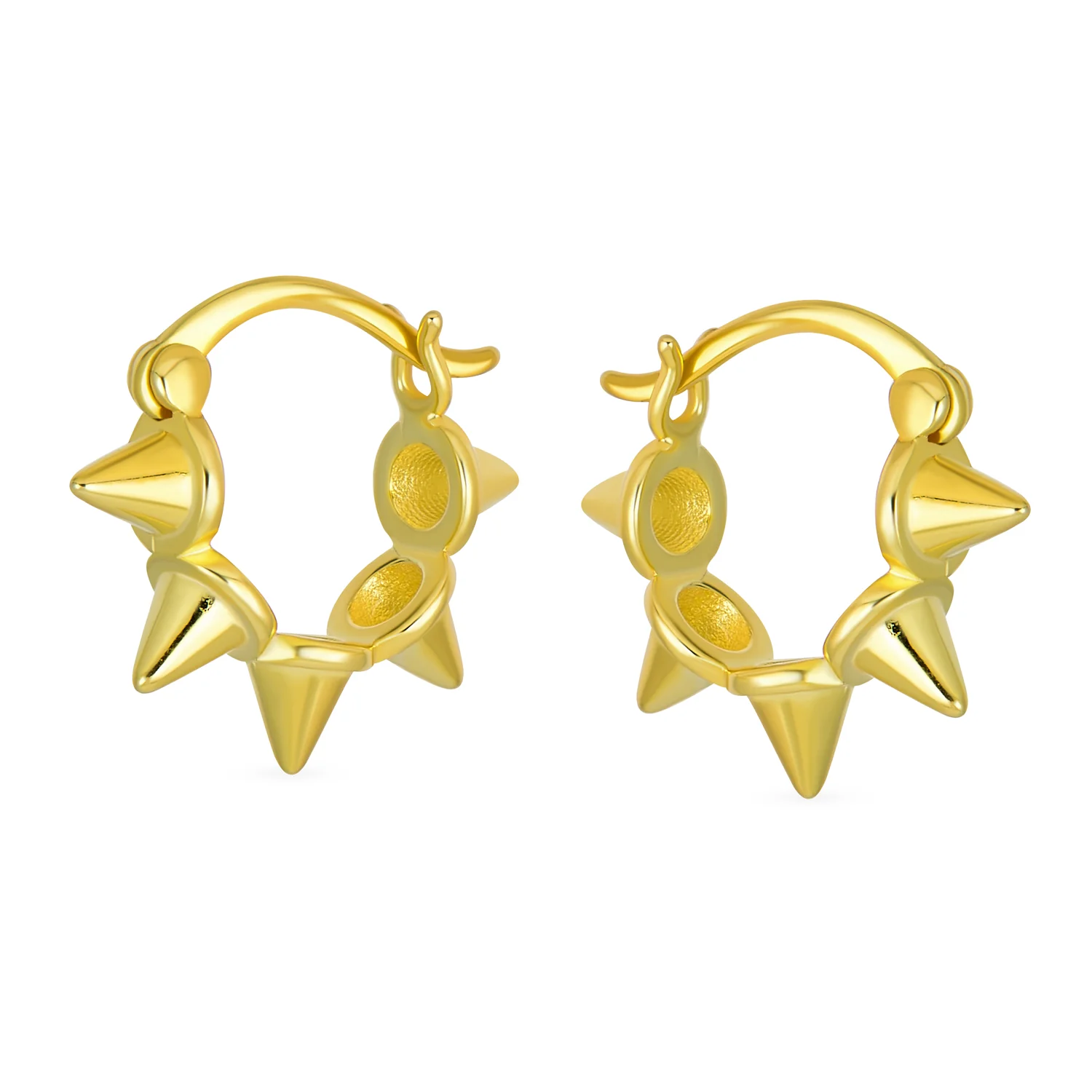Biker Cartilage Huggie Hoop SpikeEarrings Gold Plated Sterling Silver - Image 2