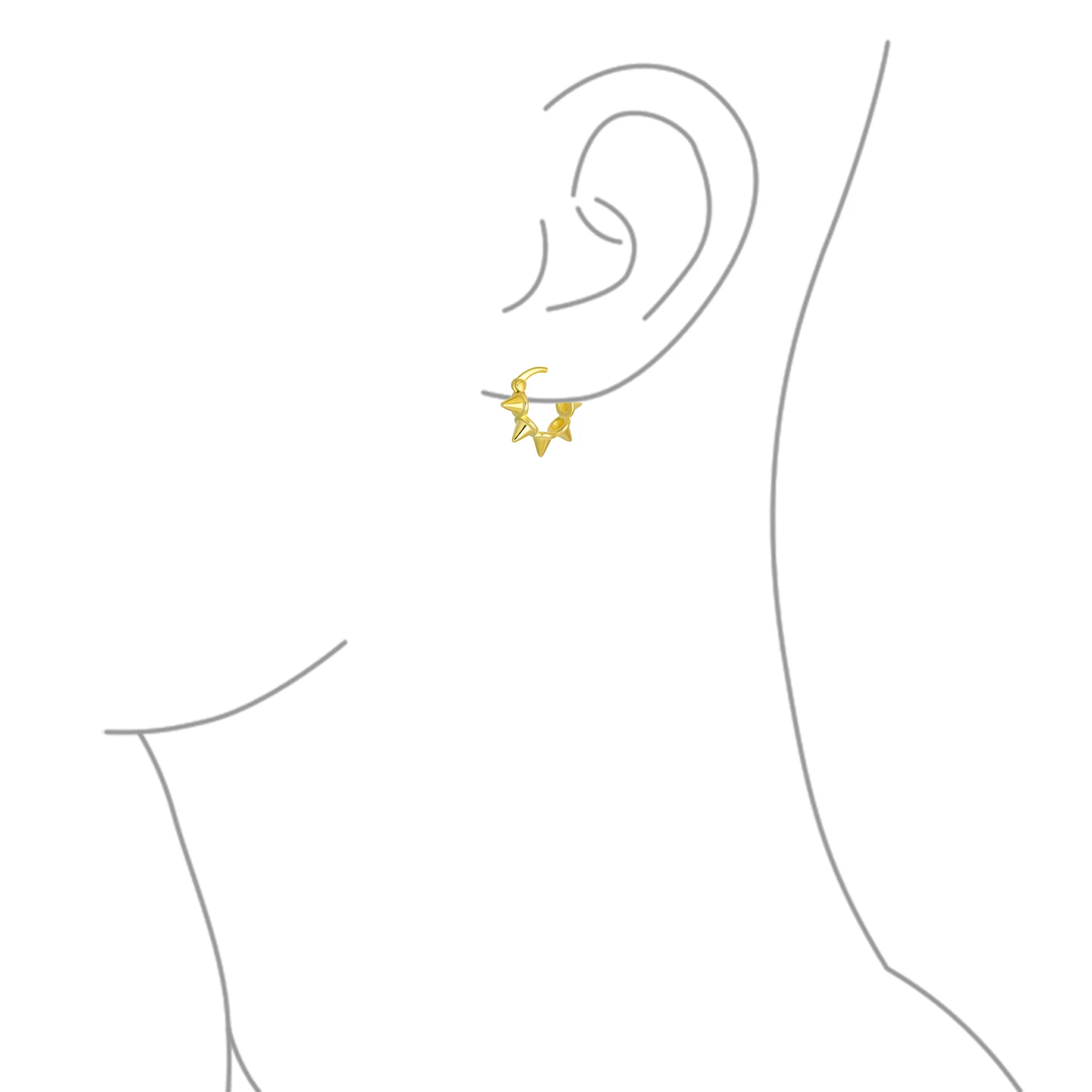 Biker Cartilage Huggie Hoop SpikeEarrings Gold Plated Sterling Silver - Image 3