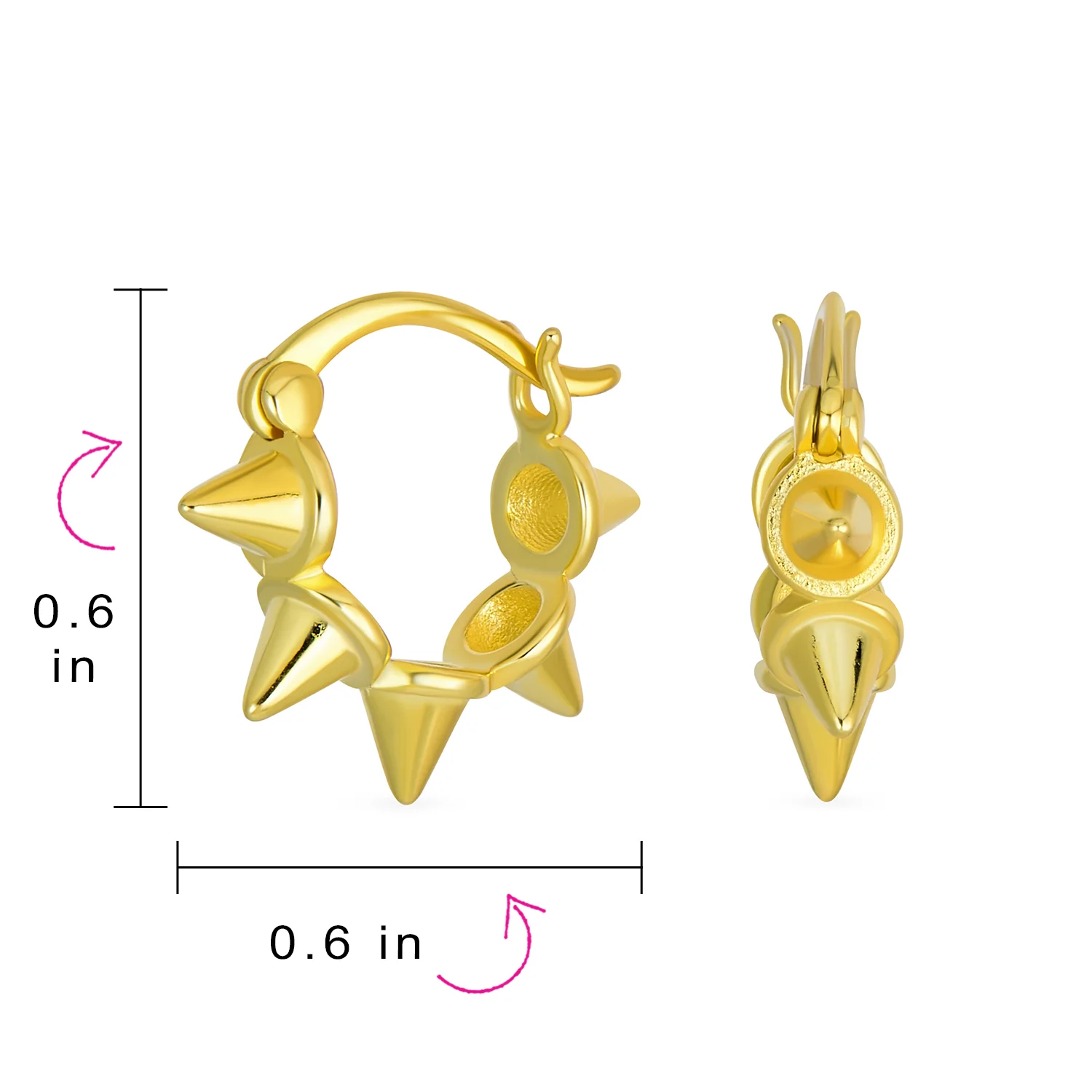 Biker Cartilage Huggie Hoop SpikeEarrings Gold Plated Sterling Silver - Image 5