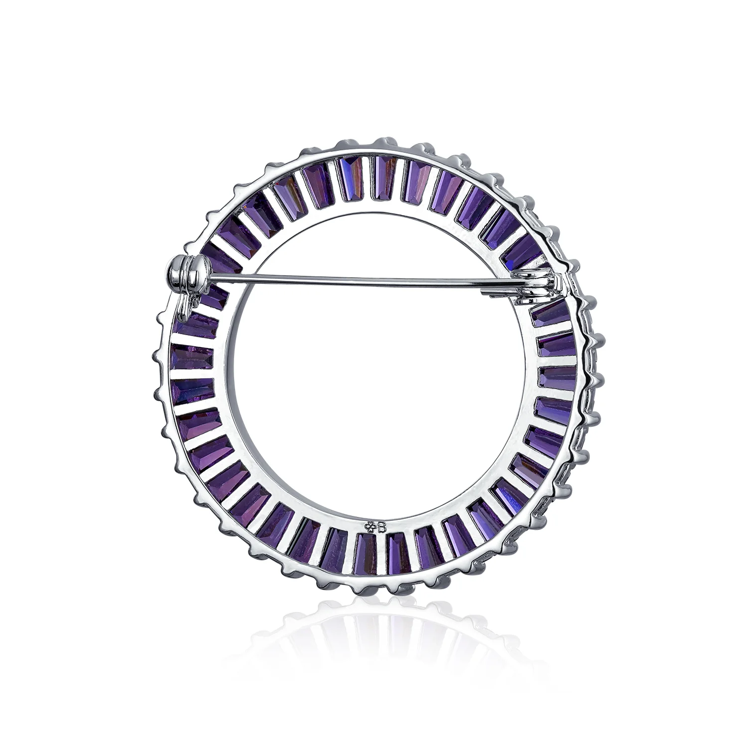 Purple Amethyst CZ Baguette Cut Eternity Circle Scarf Brooch Pin Silver Plated - Image 3