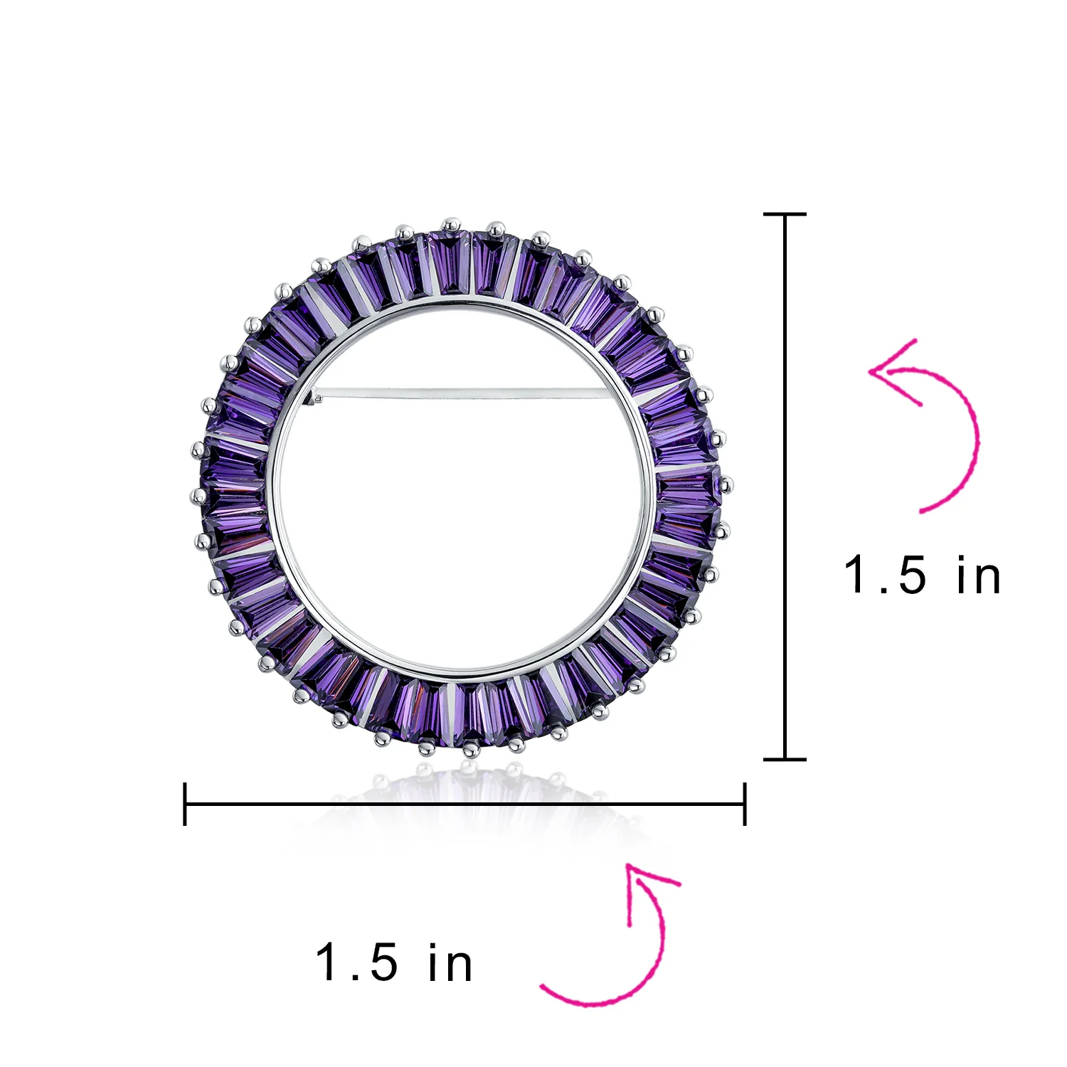 Purple Amethyst CZ Baguette Cut Eternity Circle Scarf Brooch Pin Silver Plated - Image 9