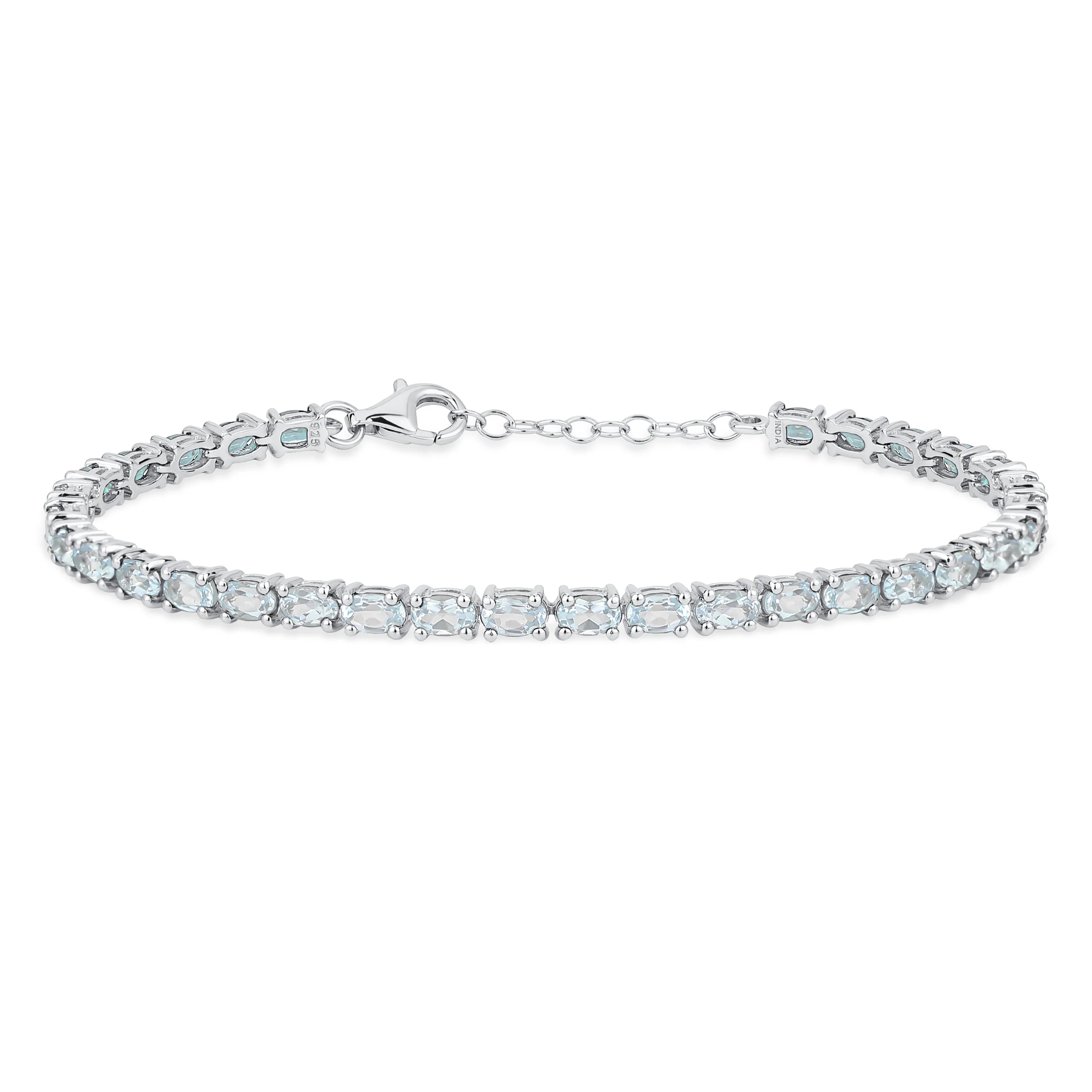 Traditional Blue Topaz Oval Stone Strand Tennis Bracelet .925 Sterling Silver-7.5 Inch - Image 2
