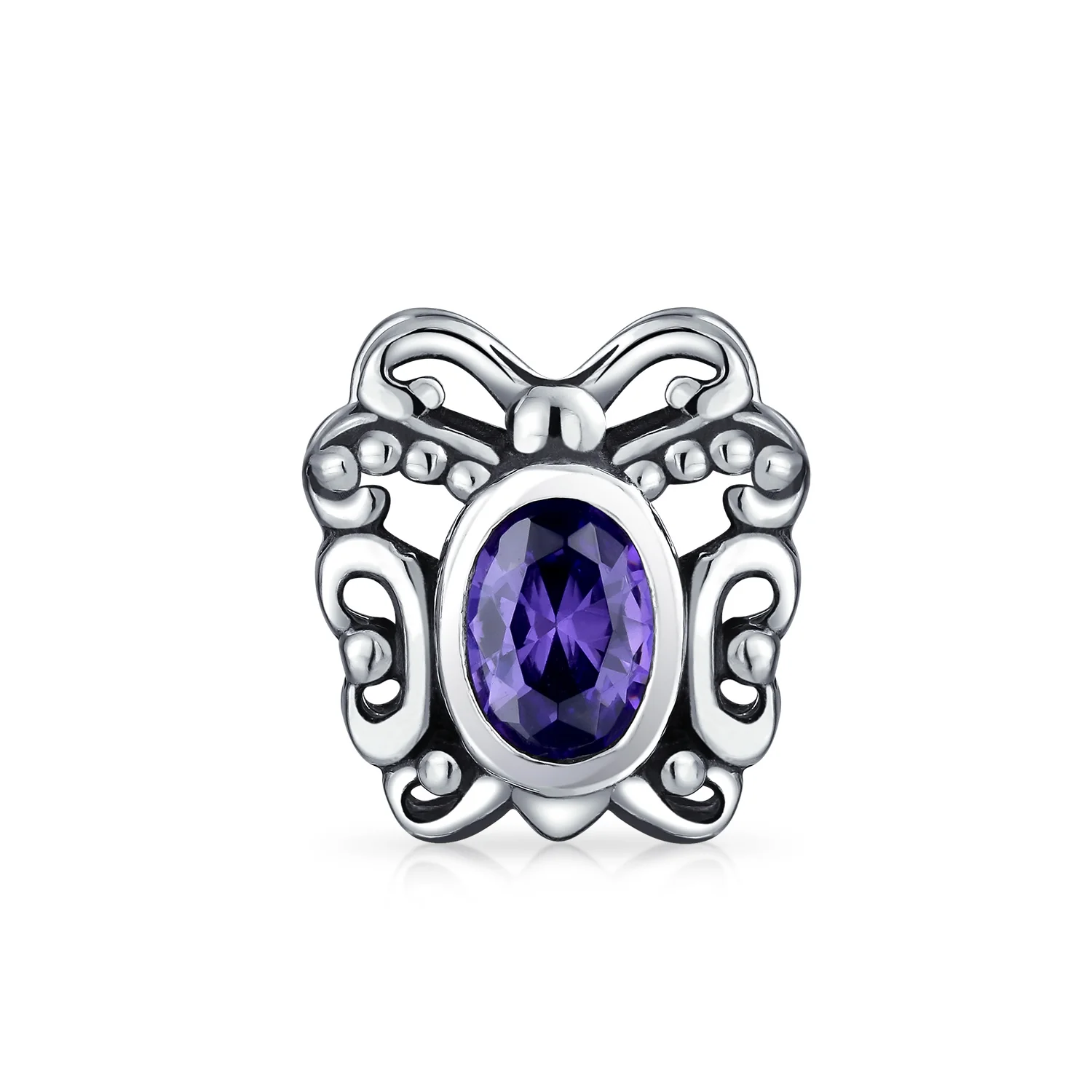 Set of 3 Purple CZ Butterfly Solid Lilac Purple Crystal Spacer Bead Charm Bead - Image 2