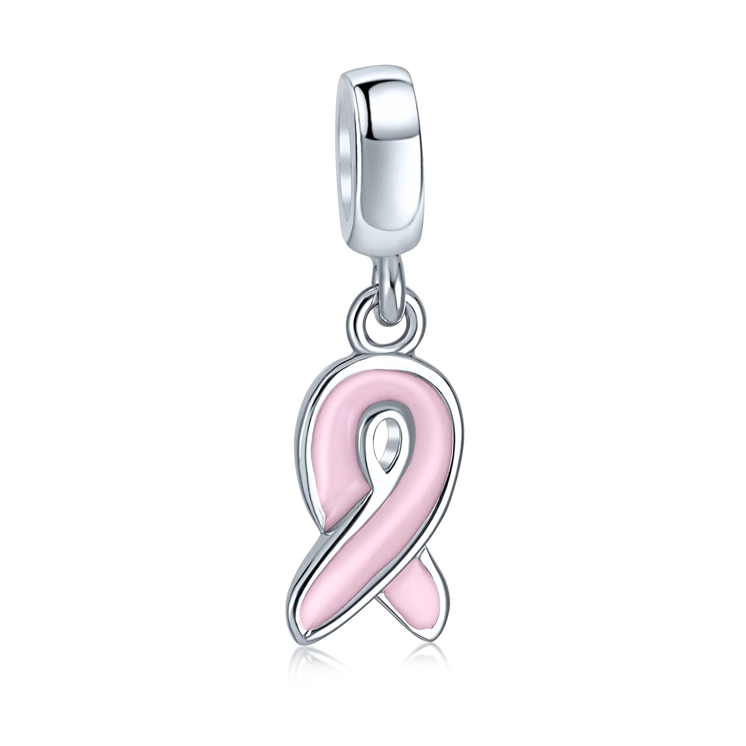 Radiant Pink Ribbon Hope Dangle Charm Bead Sterling Silver for Bracelets