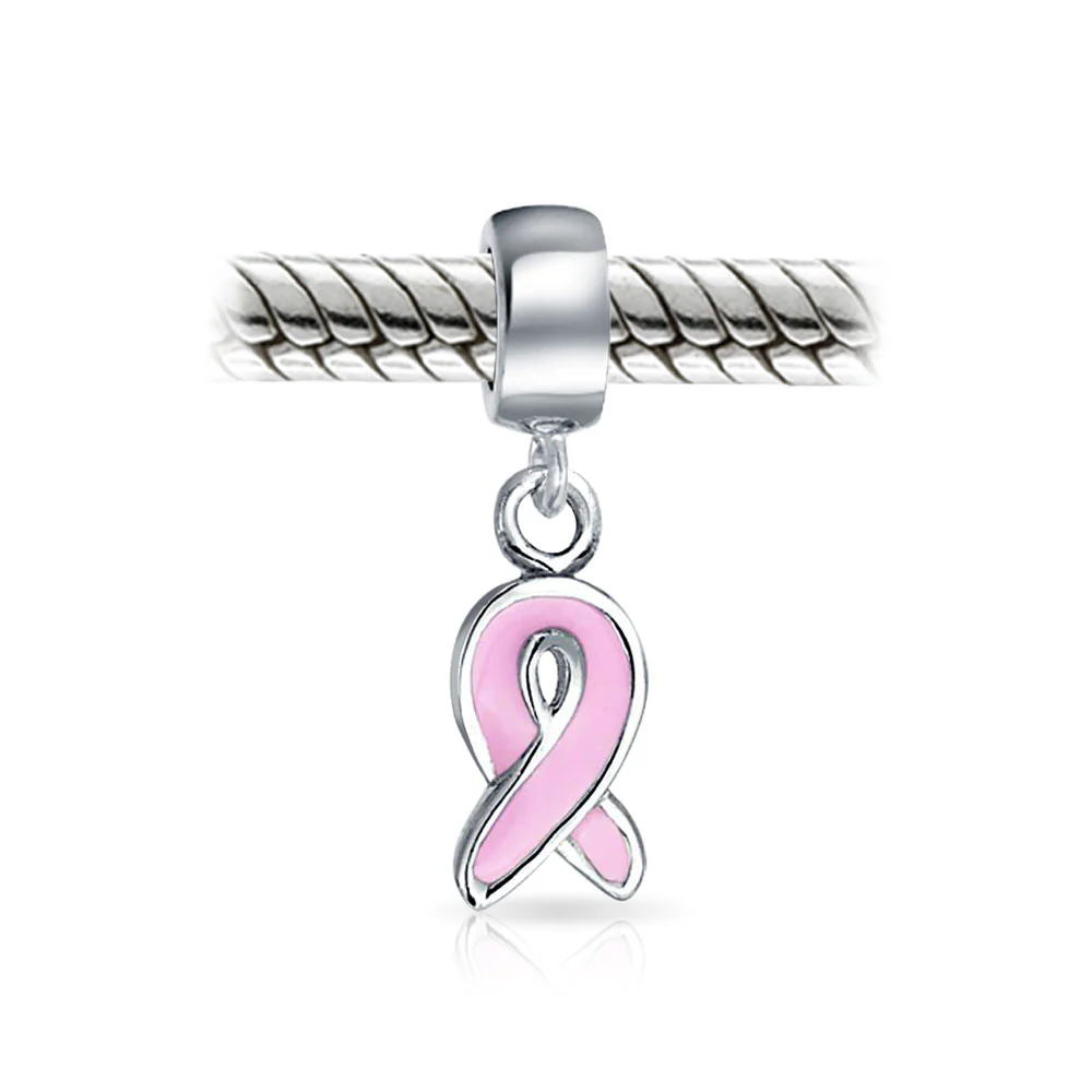Radiant Pink Ribbon Hope Dangle Charm Bead Sterling Silver for Bracelets - Image 2