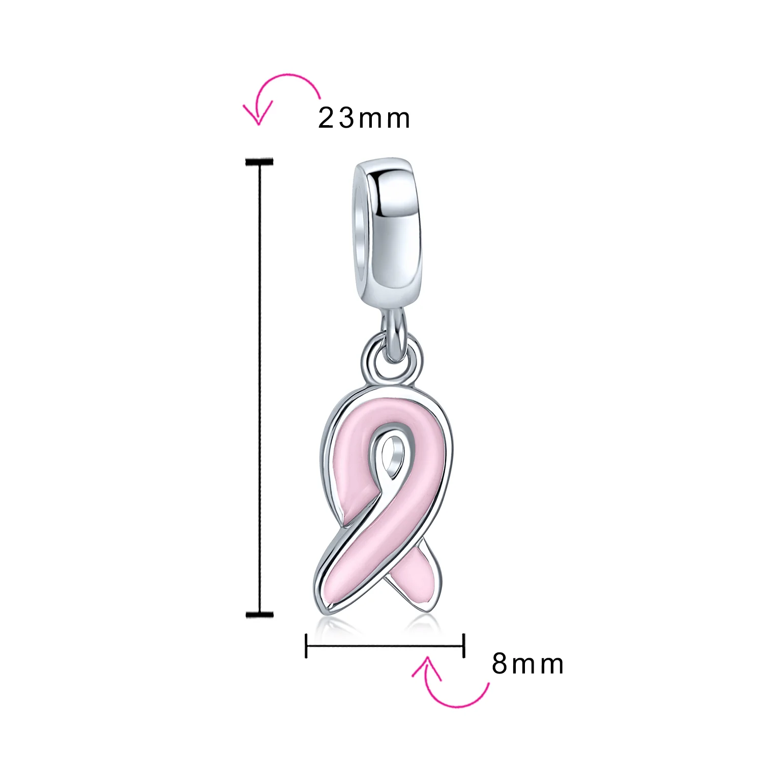 Radiant Pink Ribbon Hope Dangle Charm Bead Sterling Silver for Bracelets - Image 3
