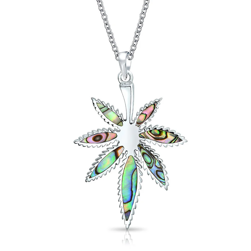 Rainbow Abalone Marijuana Leaf Necklace & Earrings Jewelry Set Sterling Silver - Image 3