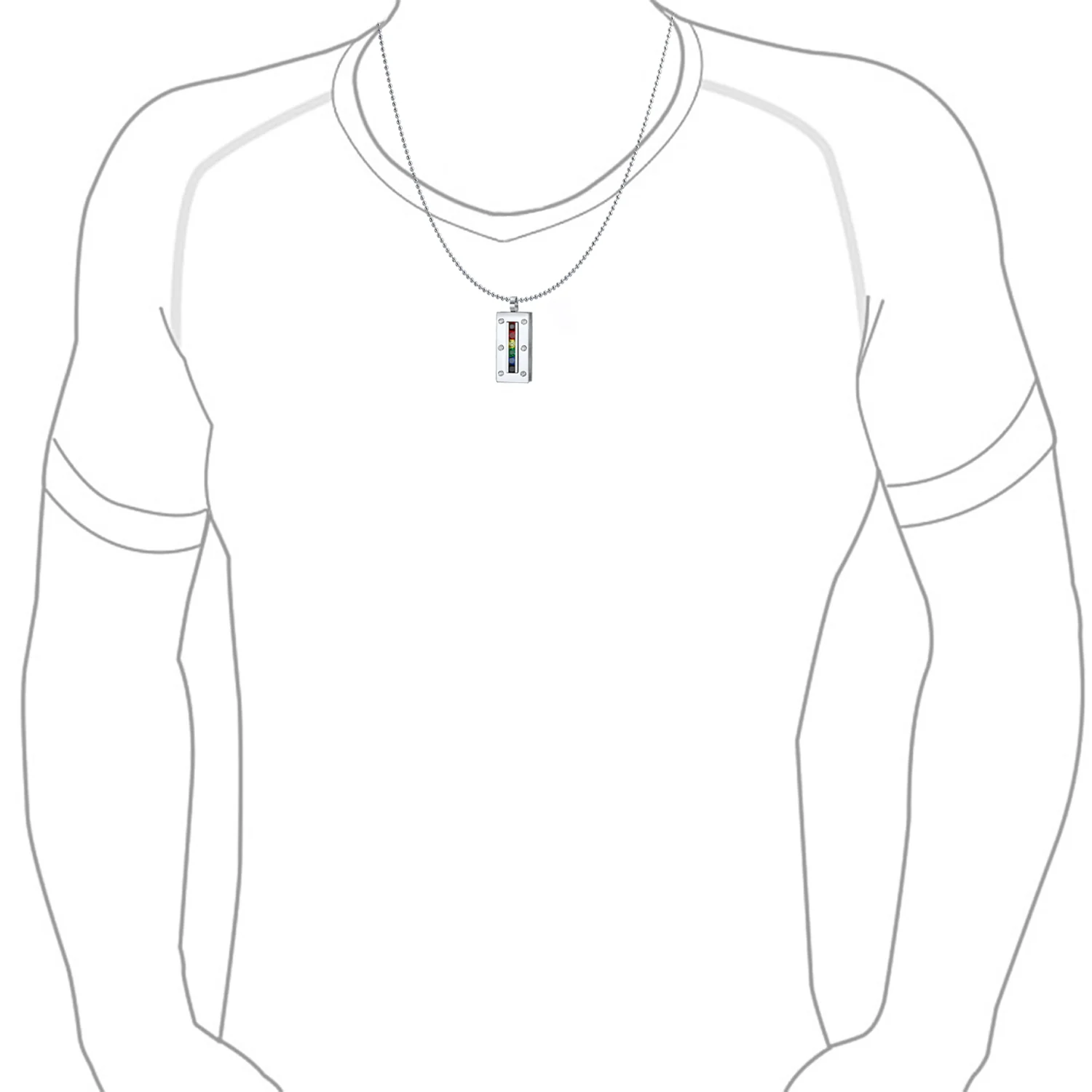 Unisex Rainbow CZ Dog Tag Pendant Necklace in Silver Tone Stainless Steel - Image 3