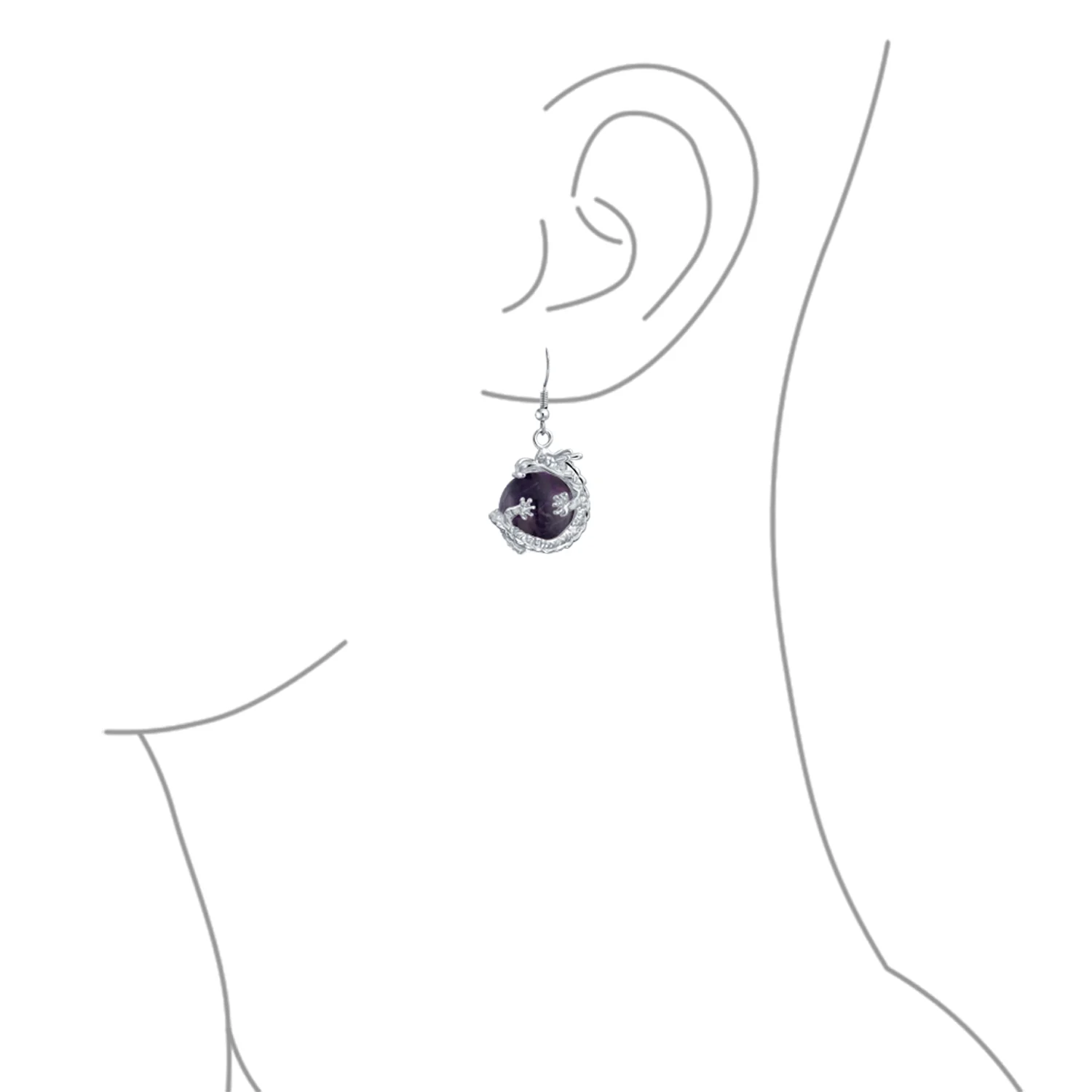 Rainbow Dangle Gemstone Earrings with Opalite Round Ball and Dragon Design - Image 10