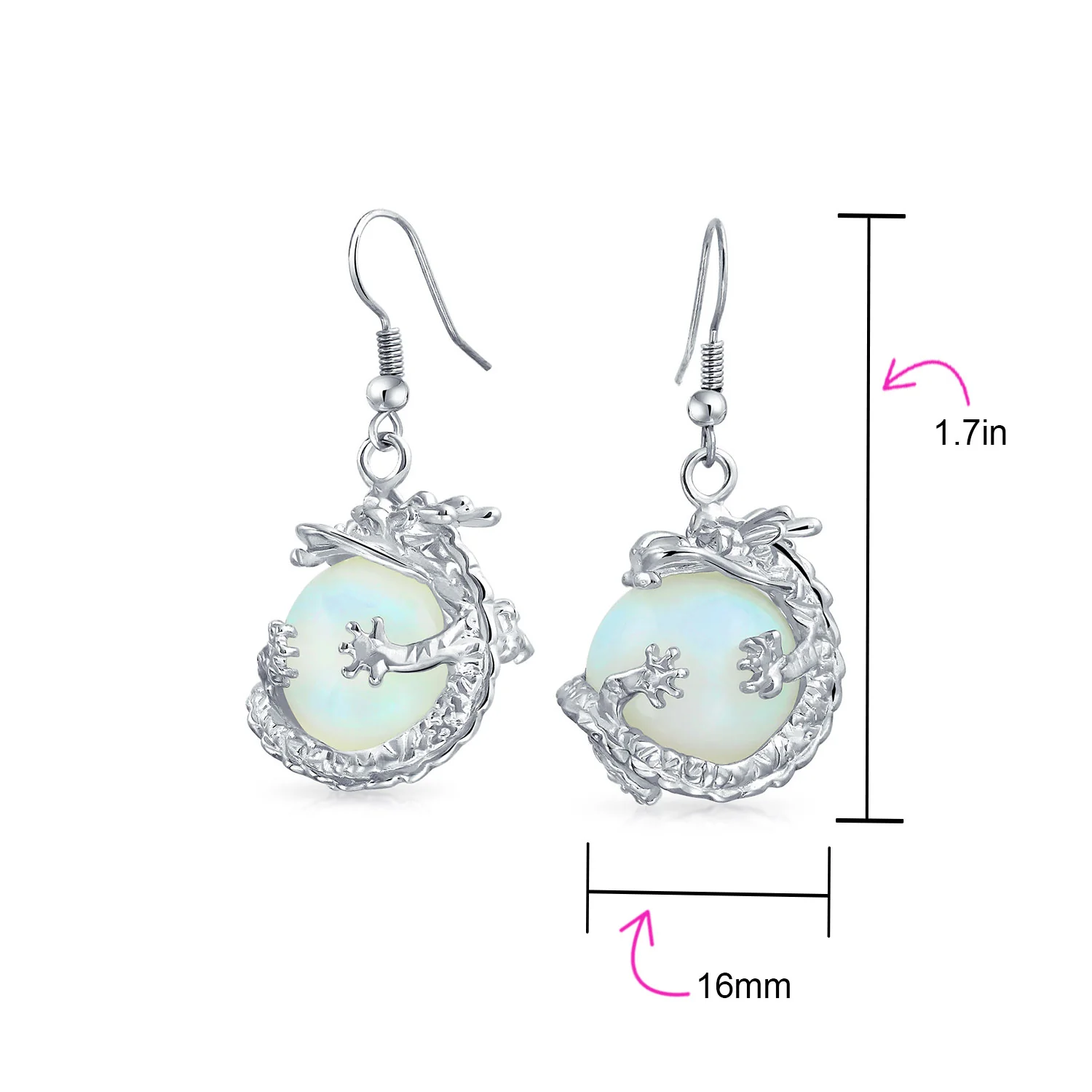 Rainbow Dangle Gemstone Earrings with Opalite Round Ball and Dragon Design - Image 13