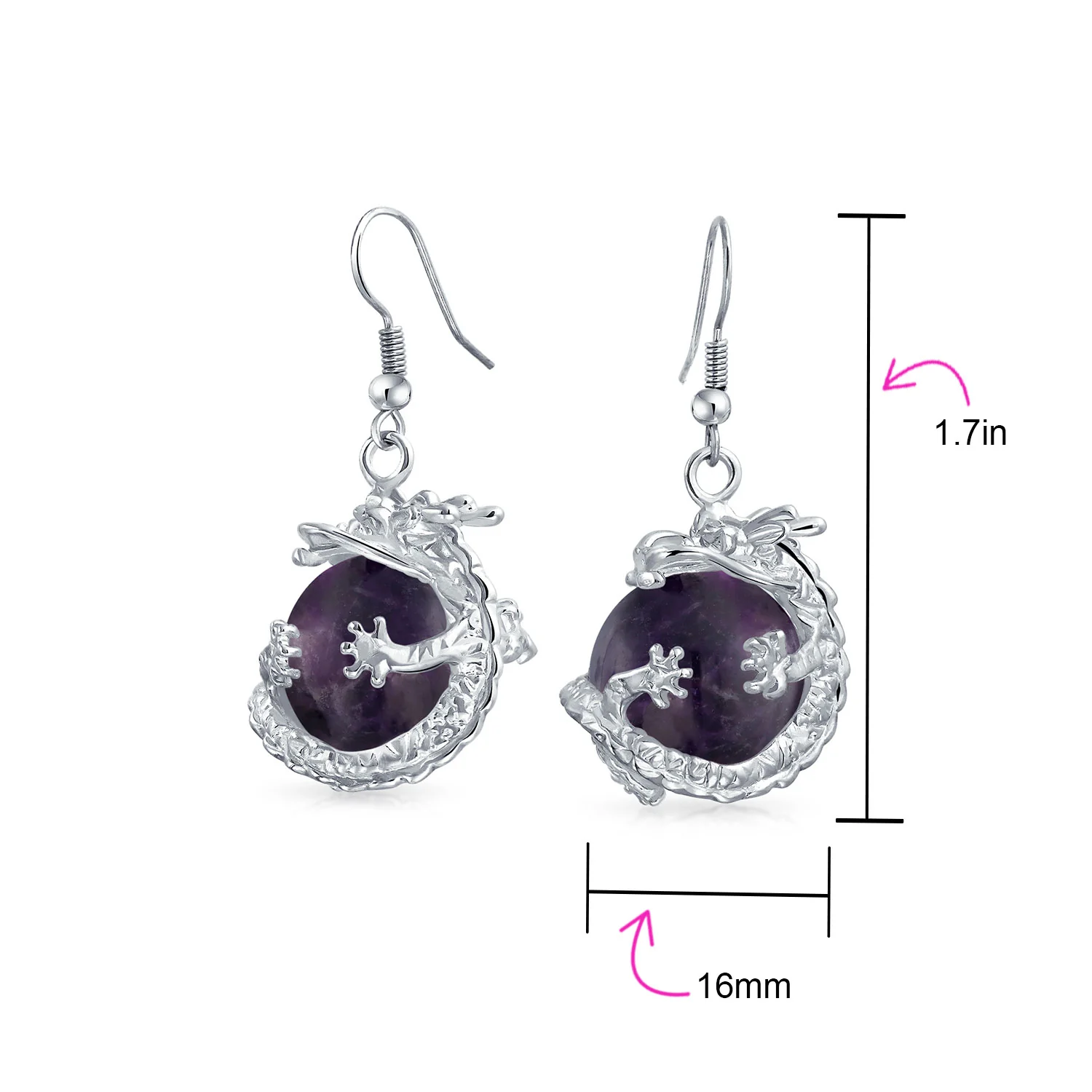 Rainbow Dangle Gemstone Earrings with Opalite Round Ball and Dragon Design - Image 14