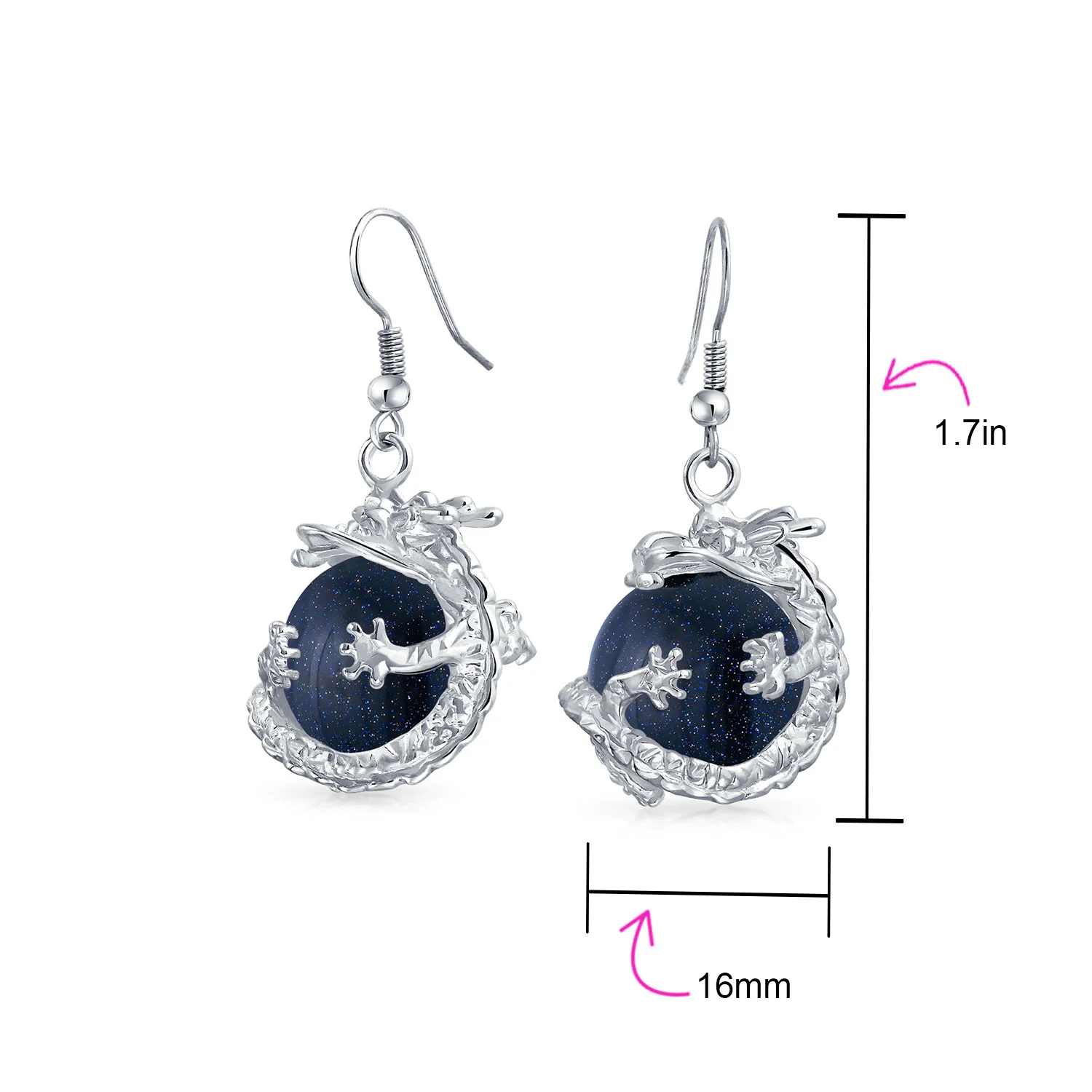 Rainbow Dangle Gemstone Earrings with Opalite Round Ball and Dragon Design - Image 15