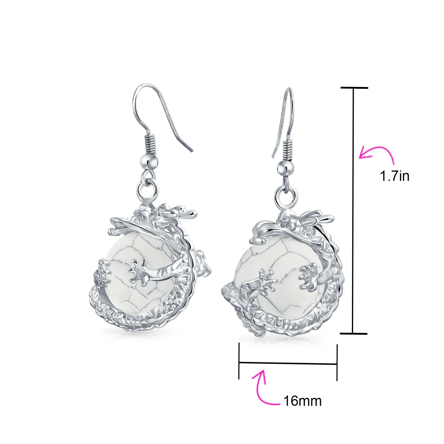 Rainbow Dangle Gemstone Earrings with Opalite Round Ball and Dragon Design - Image 16