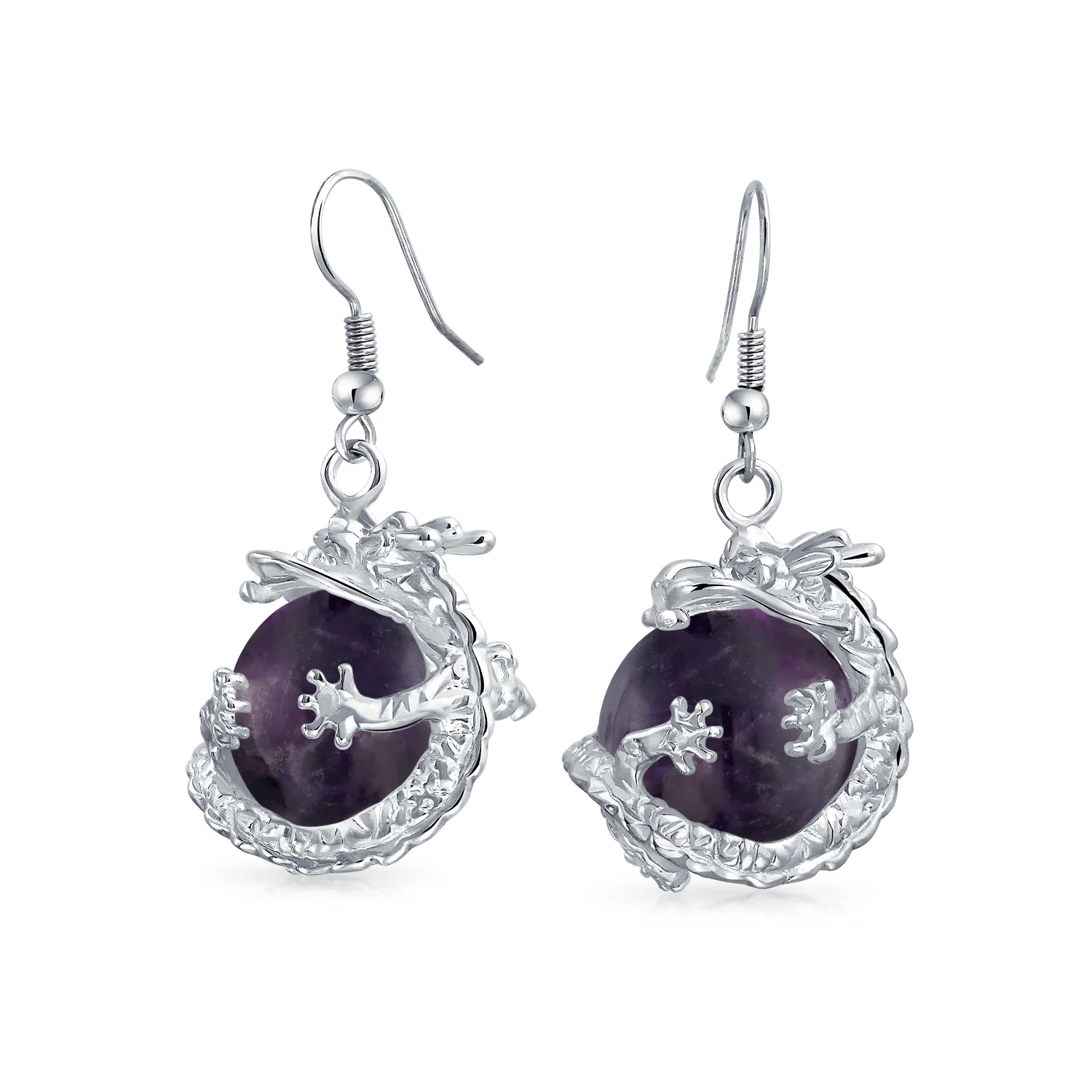 Rainbow Dangle Gemstone Earrings with Opalite Round Ball and Dragon Design - Image 2