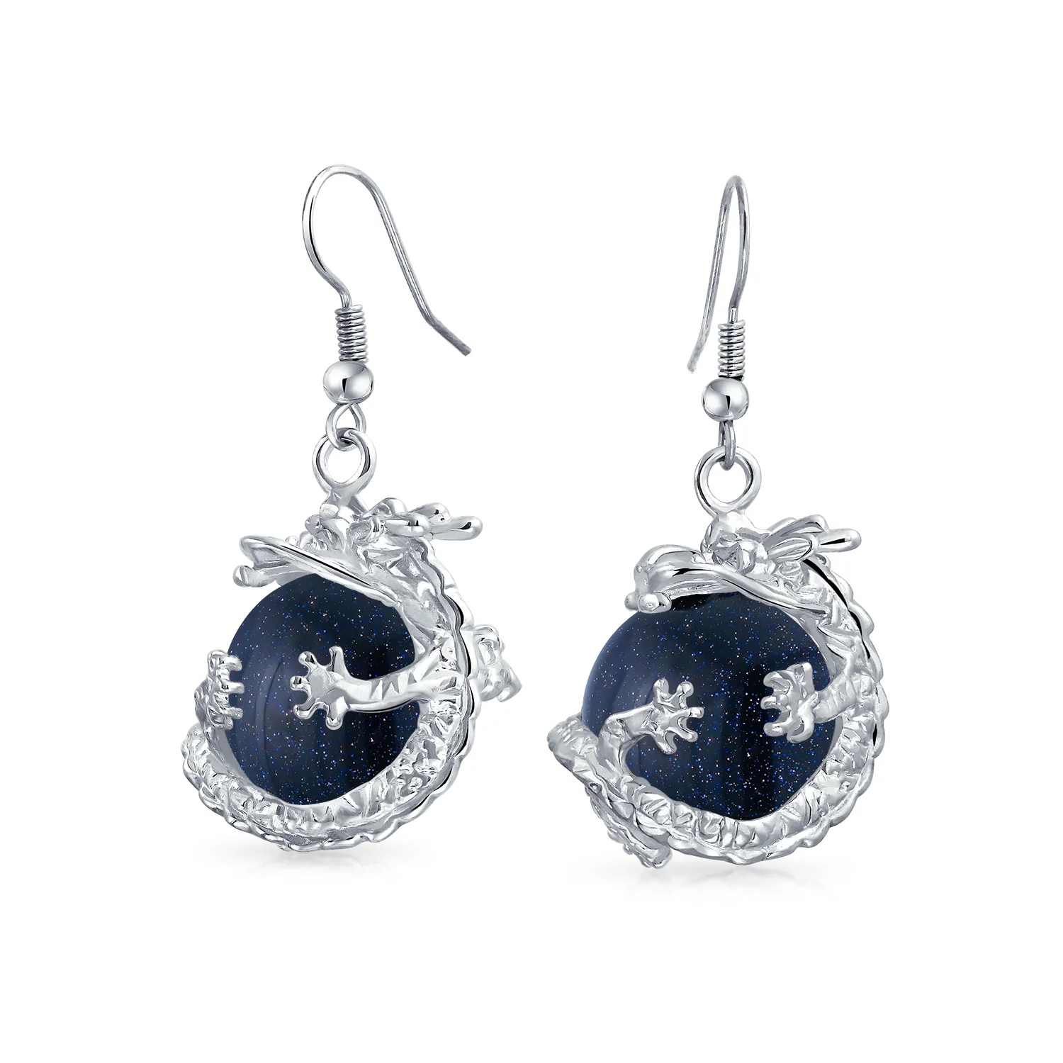 Rainbow Dangle Gemstone Earrings with Opalite Round Ball and Dragon Design - Image 3