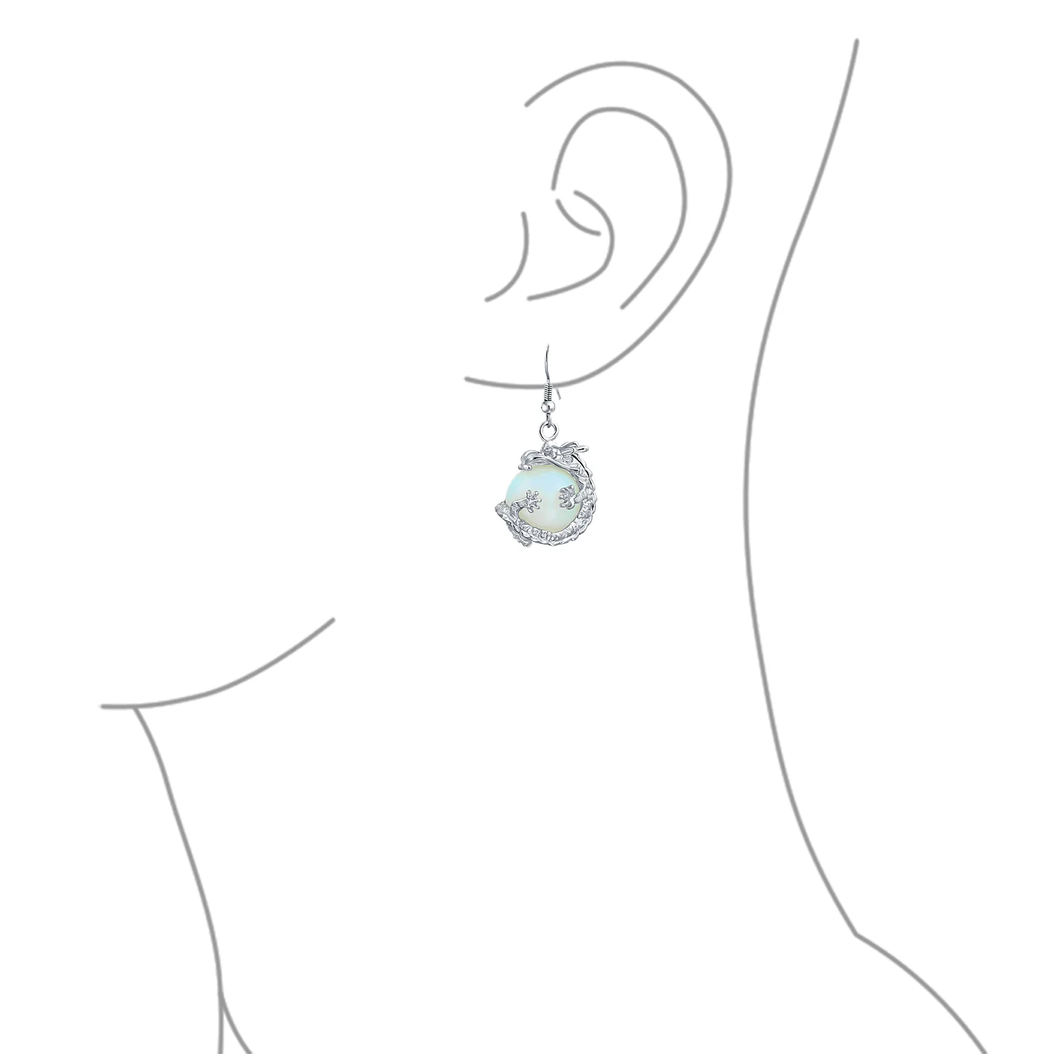 Rainbow Dangle Gemstone Earrings with Opalite Round Ball and Dragon Design - Image 9