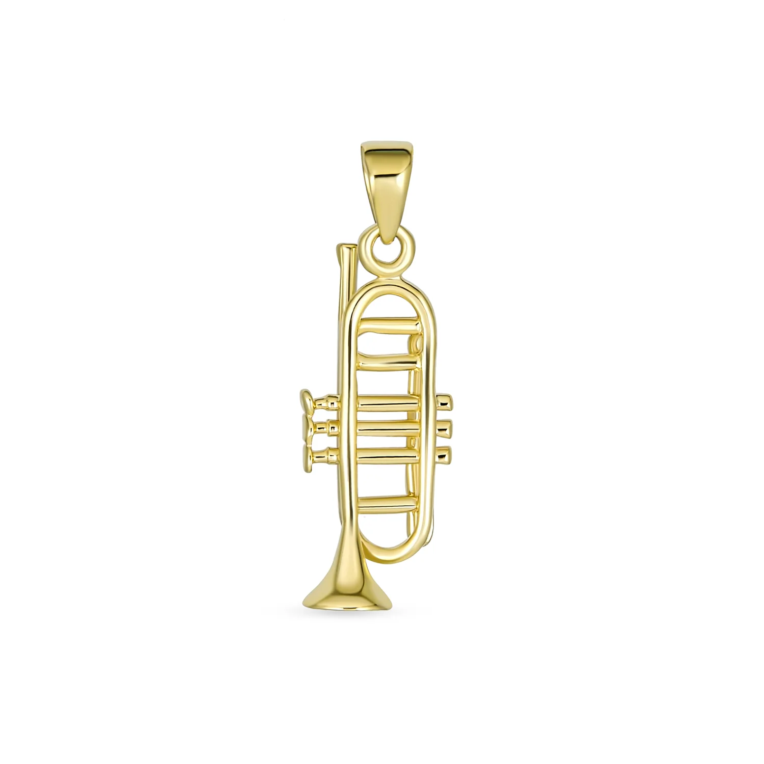 Real 14K Gold Musician Jazz Lover Trumpet Instrument Pendant Necklace