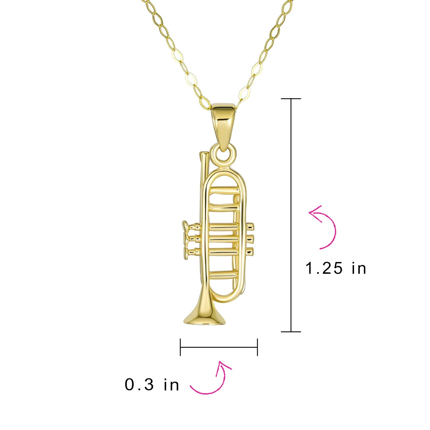 Real 14K Gold Musician Jazz Lover Trumpet Instrument Pendant Necklace - Image 4