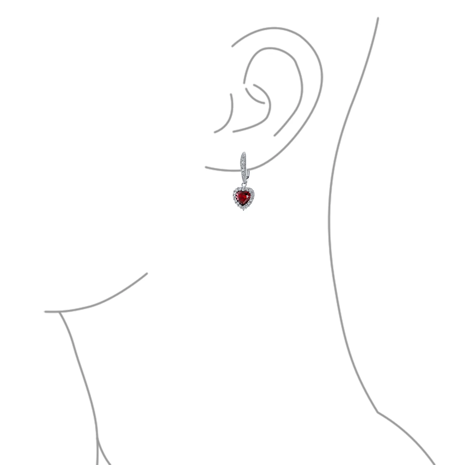 Bridal Romantic Red Pink CZ Heart Dangle Chandelier Earrings Rhodium Plated - Image 14