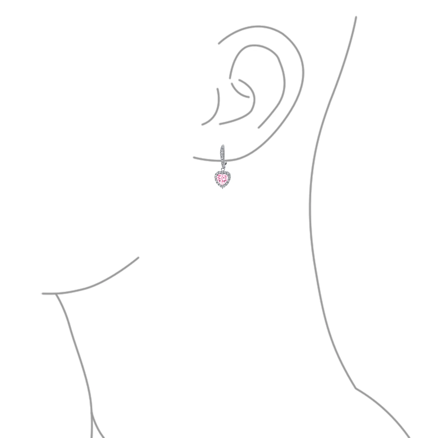 Bridal Romantic Red Pink CZ Heart Dangle Chandelier Earrings Rhodium Plated - Image 9