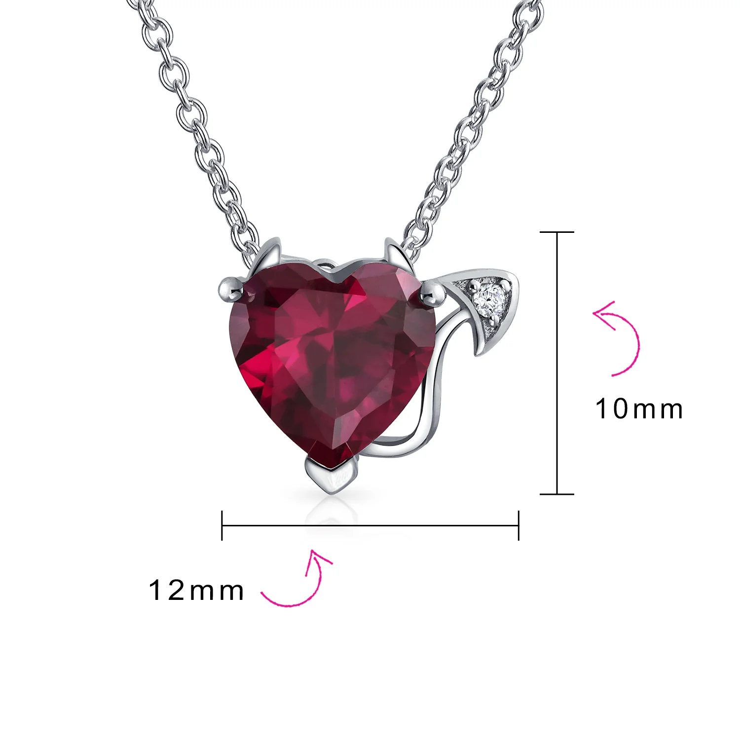 Whimsical Cubic Zirconia Ruby Red CZ Devil Heart Stud Earring Pendant Jewelry Set Sterling Silver - Image 10