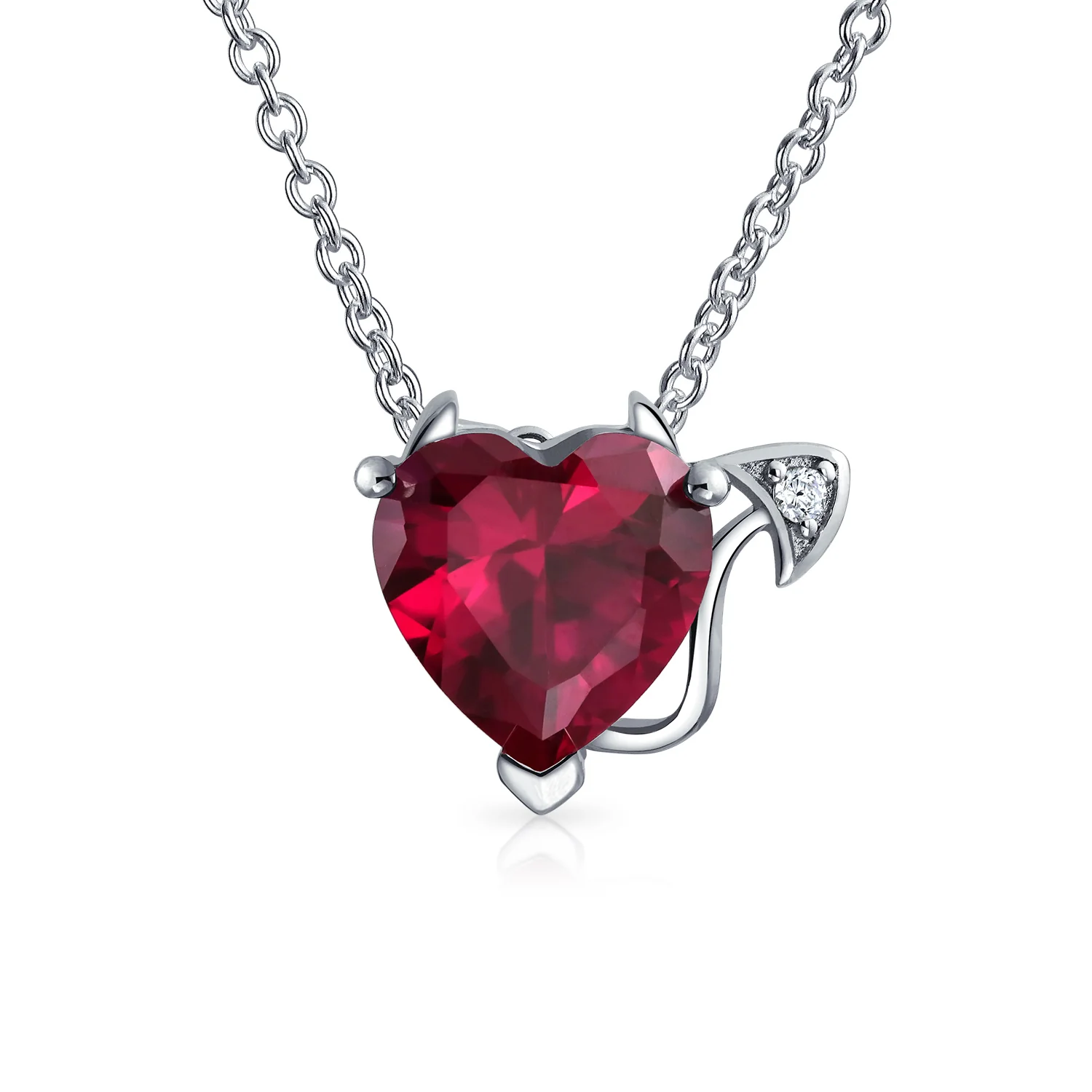 Whimsical Cubic Zirconia Ruby Red CZ Devil Heart Stud Earring Pendant Jewelry Set Sterling Silver - Image 4
