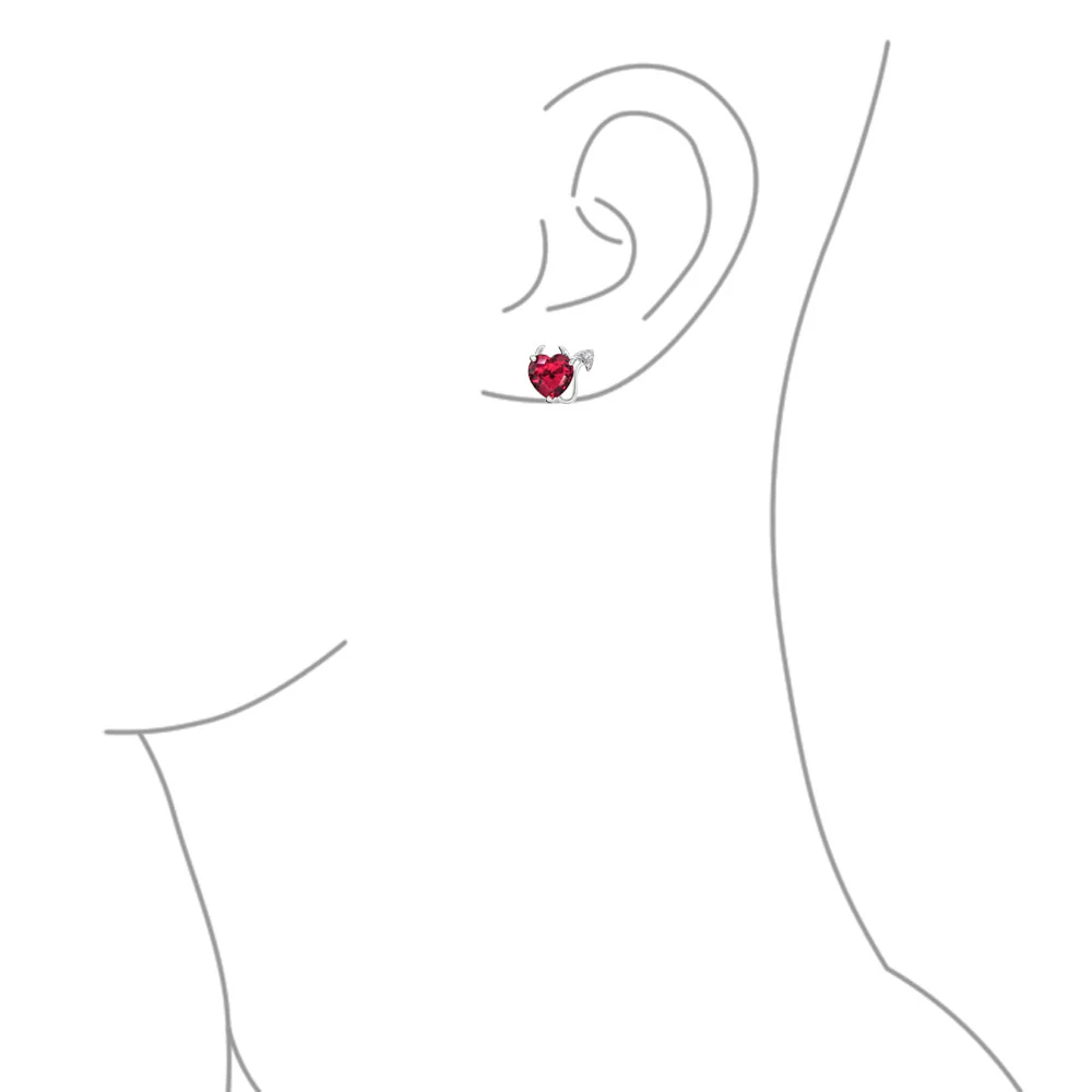 Whimsical Cubic Zirconia Ruby Red CZ Devil Heart Stud Earring Pendant Jewelry Set Sterling Silver - Image 8
