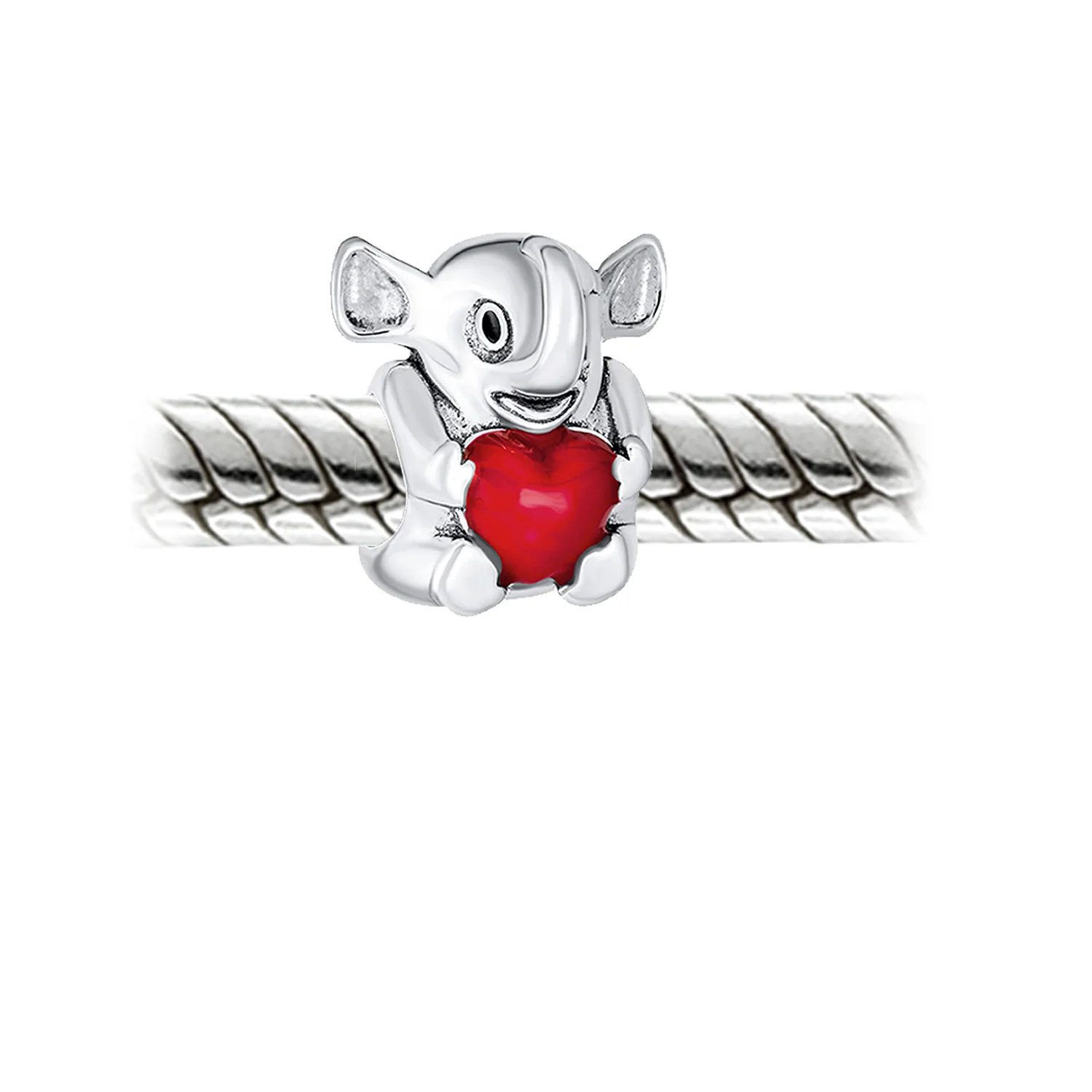Red Heart Elephant Charm Bead in Sterling Silver for European Bracelets - Image 3