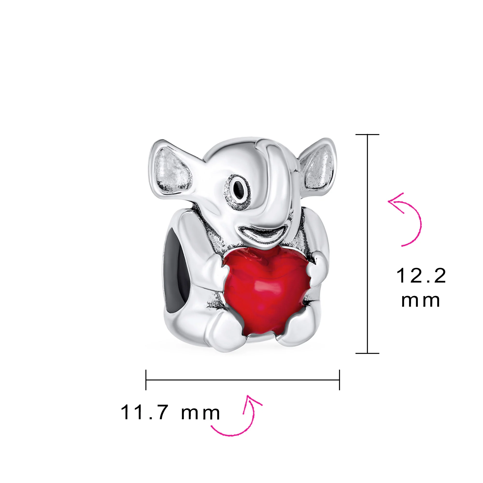 Red Heart Elephant Charm Bead in Sterling Silver for European Bracelets - Image 4