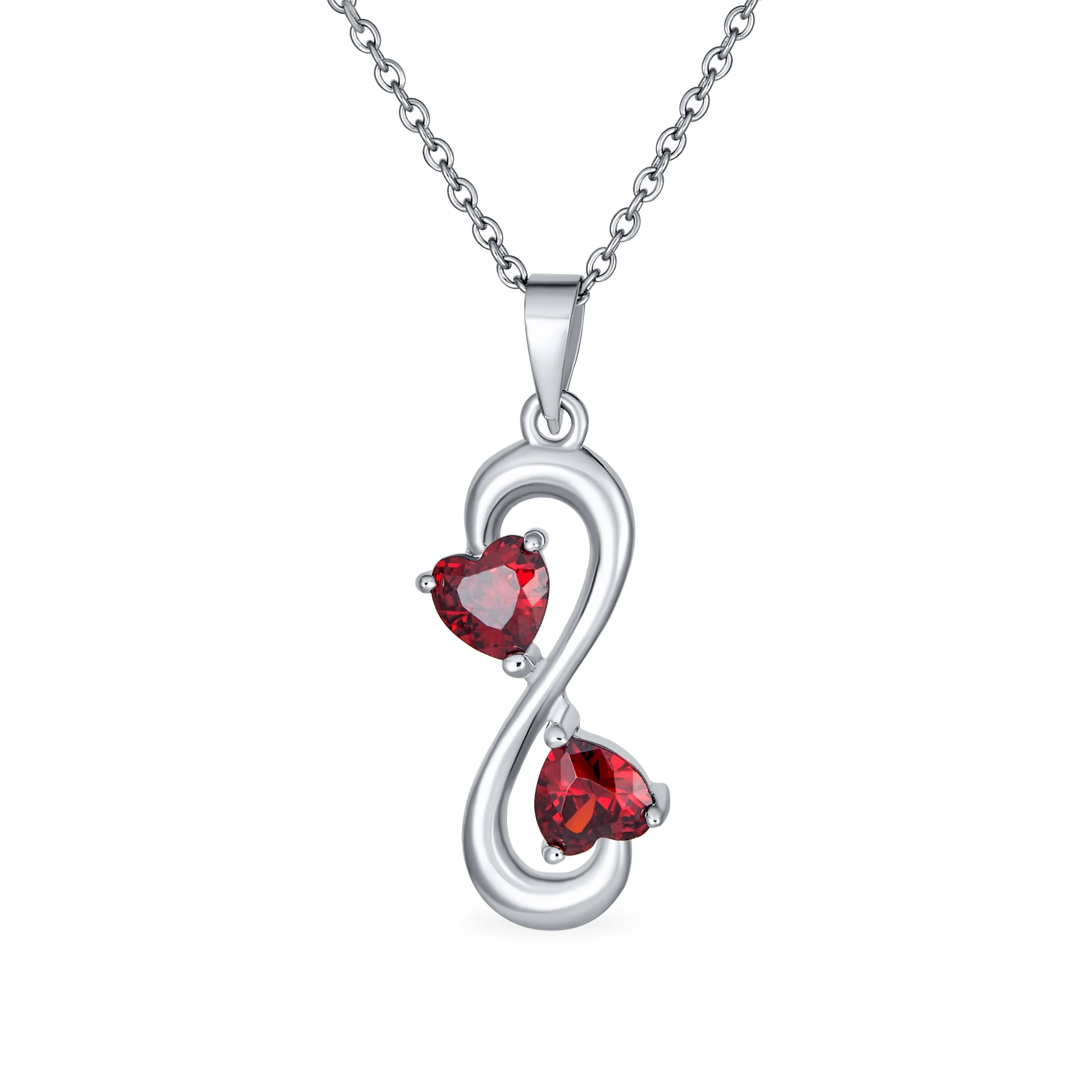 Red Infinity Heart Necklace & CZ Multi-Heart Bracelet Set Sterling Silver - Image 3