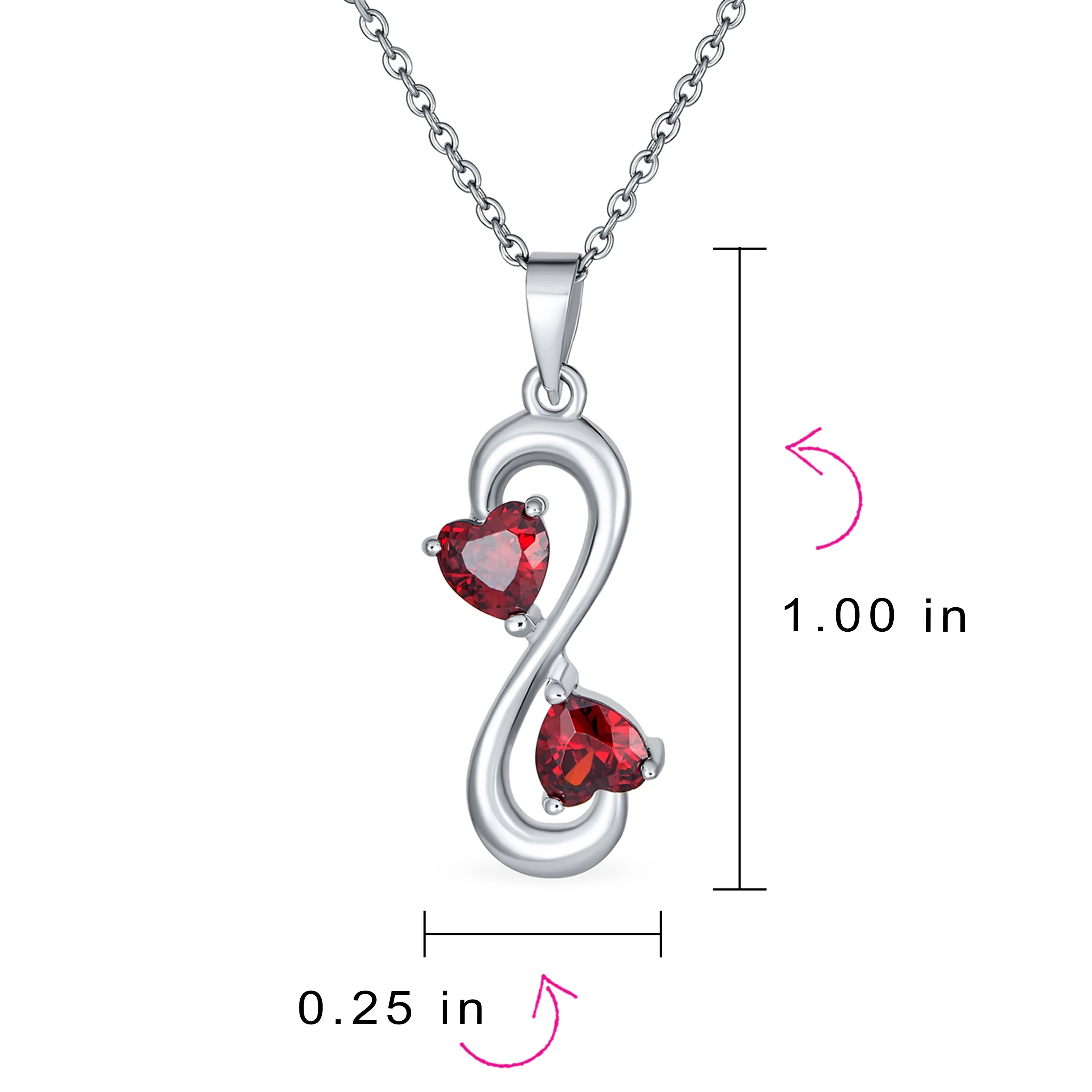 Red Infinity Heart Necklace & CZ Multi-Heart Bracelet Set Sterling Silver - Image 5
