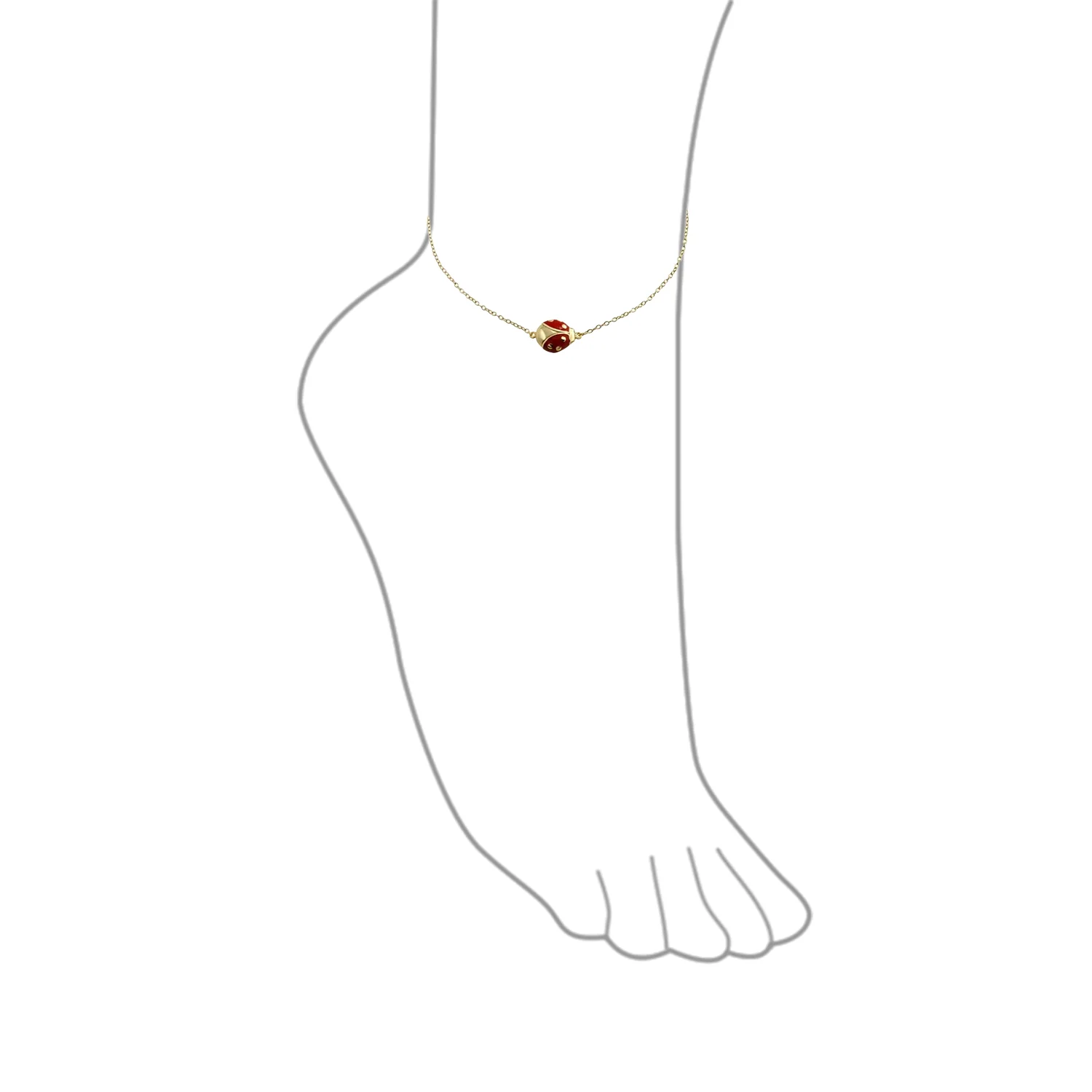 Red Ladybug Garden Charm Anklet Link Ankle Bracelet Gold Plated Sterling Silver Adjustable 9 To 10 Inch With Extender - Image 5