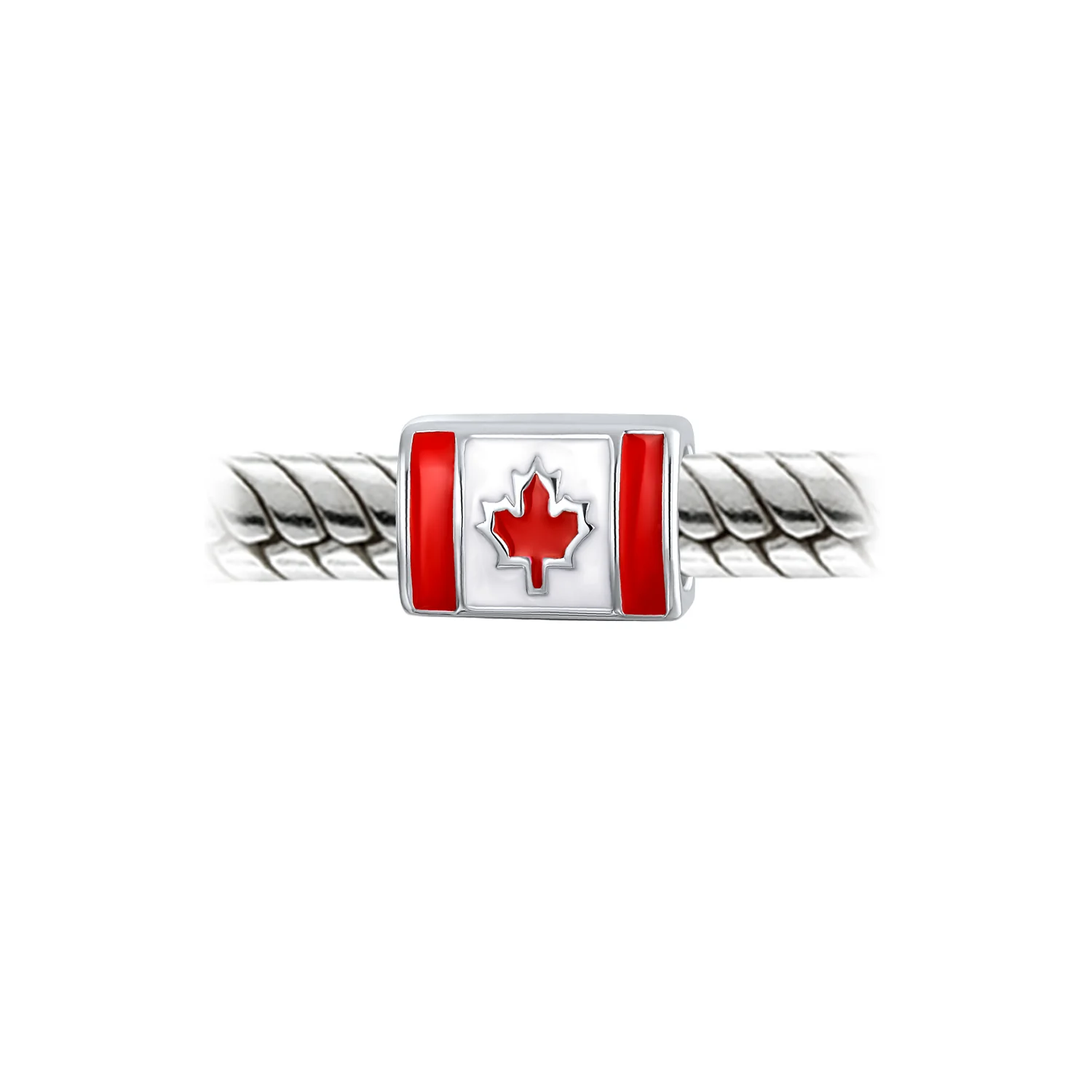 Red Enamel Maple Leaf Charm Bead for European Bracelet Silver Canada Flag - Image 2