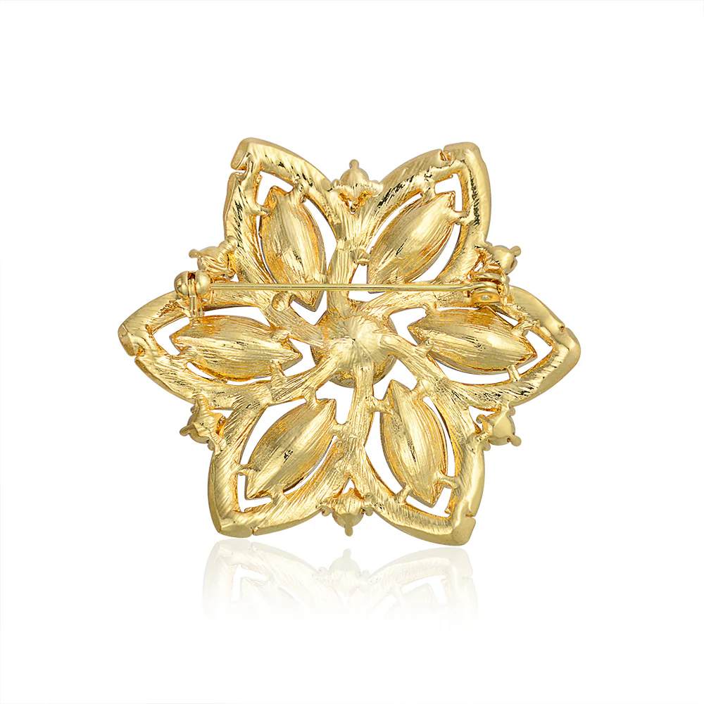 Large Statement Red Green Marquise Crystal & Fashion Pearl Flower Brooch Scarf Pin Gold Plated - Image 2
