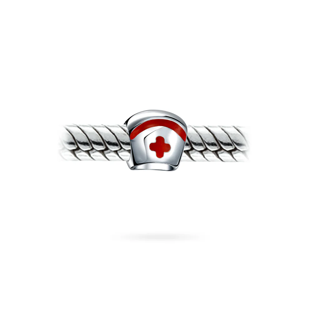 Red RN Nurse Hat Charm Bead Sterling Silver for European Bracelets - Image 2
