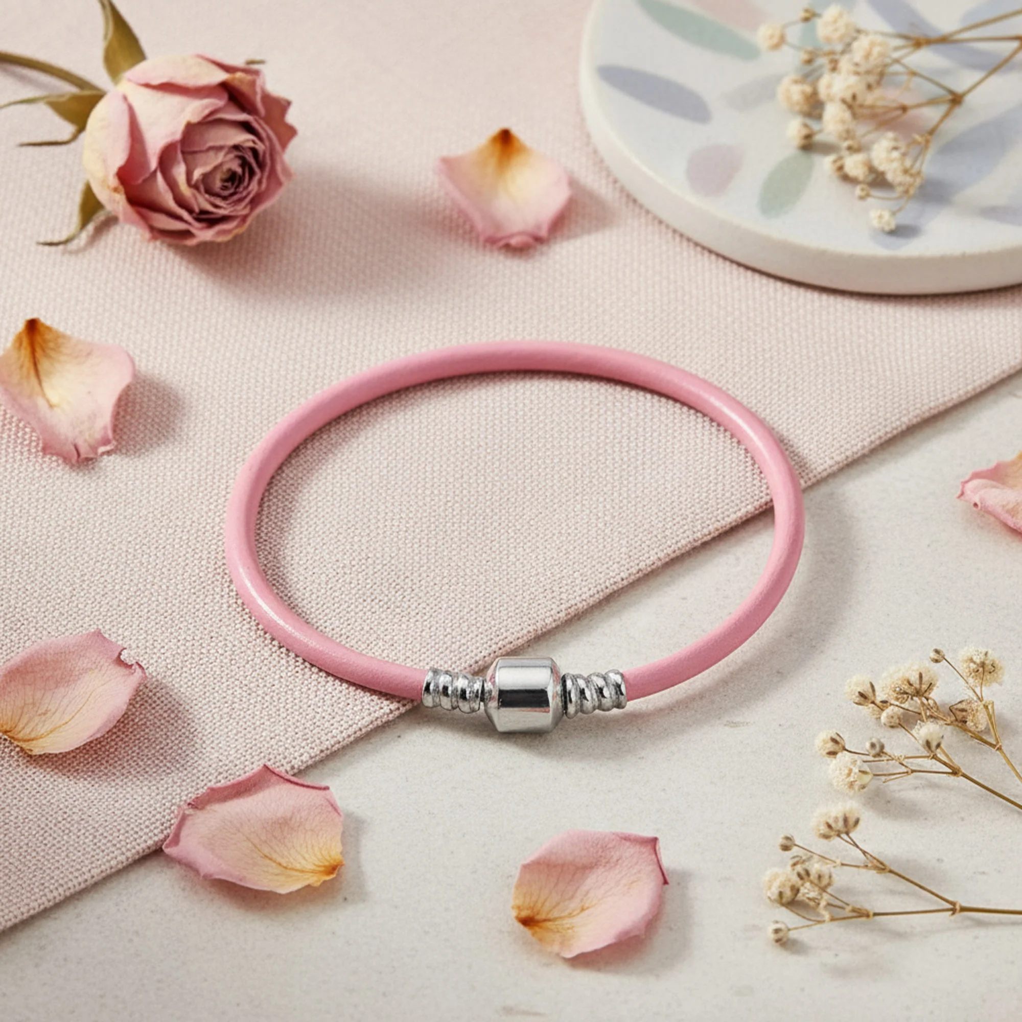 Red Pink Genuine Leather Bracelet Fits European Beads Charm .925 Sterling Silver Barrel Clasp - Image 10