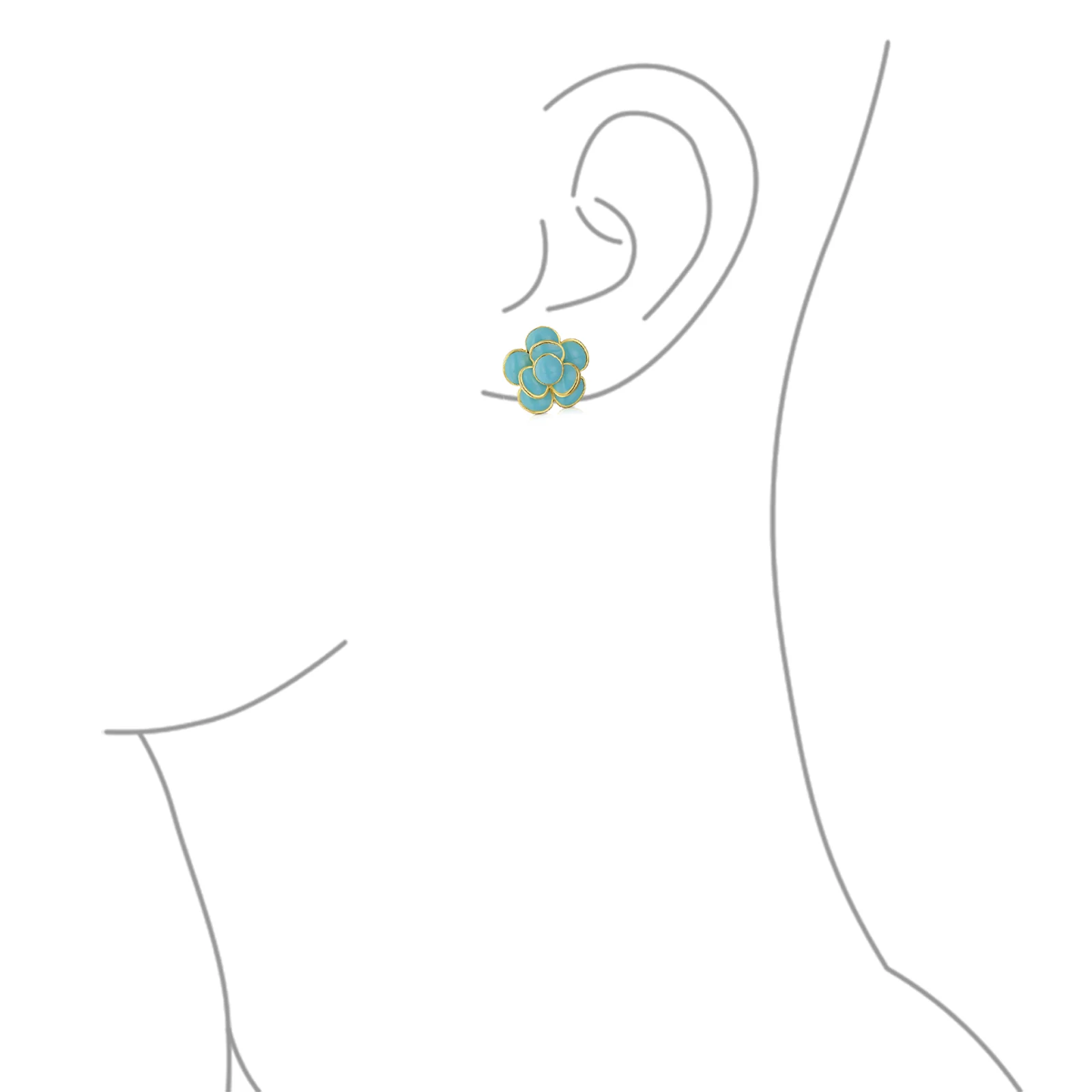 3D Rose Flower Enamel Earrings Retro Button Gold Plated - Image 10