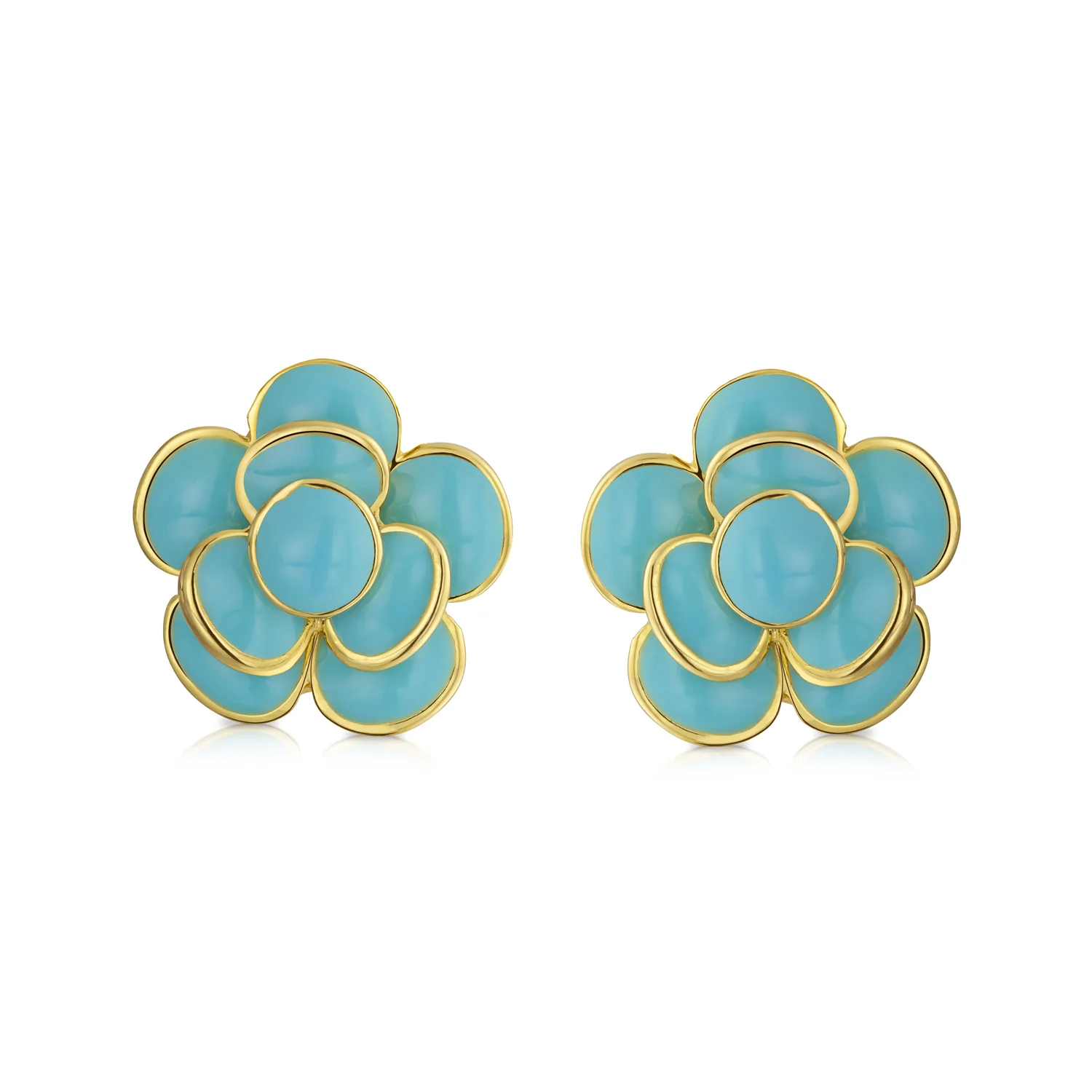3D Rose Flower Enamel Earrings Retro Button Gold Plated - Image 4