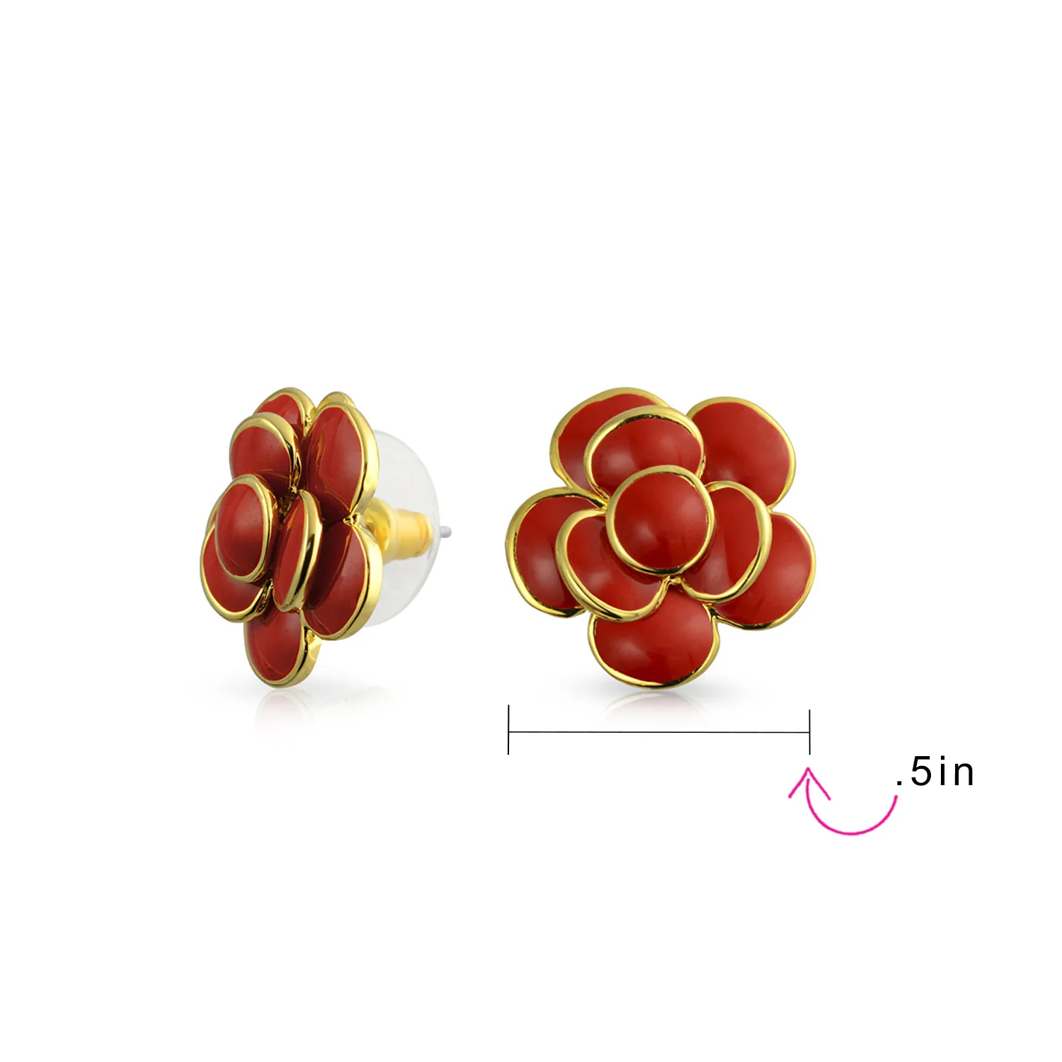 3D Rose Flower Enamel Earrings Retro Button Gold Plated - Image 7