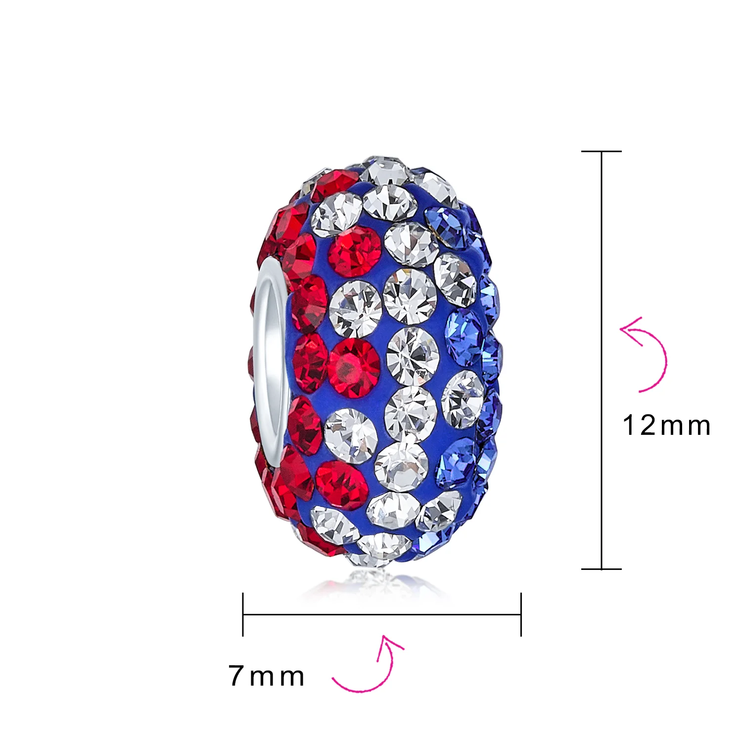 Set of 2 Red White Blue Crystal Bead Charm Spacer for European Bracelet Silver - Image 3