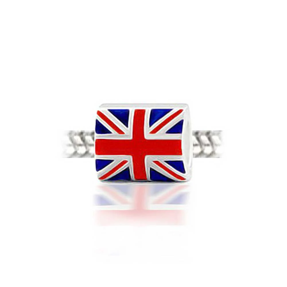 Red White Blue Union Jack Charm Bead Sterling Silver for European Bracelet - Image 2