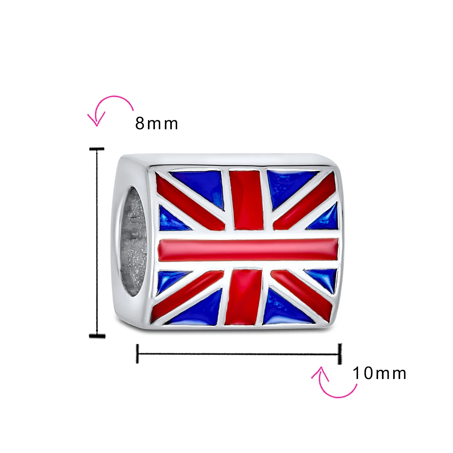 Red White Blue Union Jack Charm Bead Sterling Silver for European Bracelet - Image 3