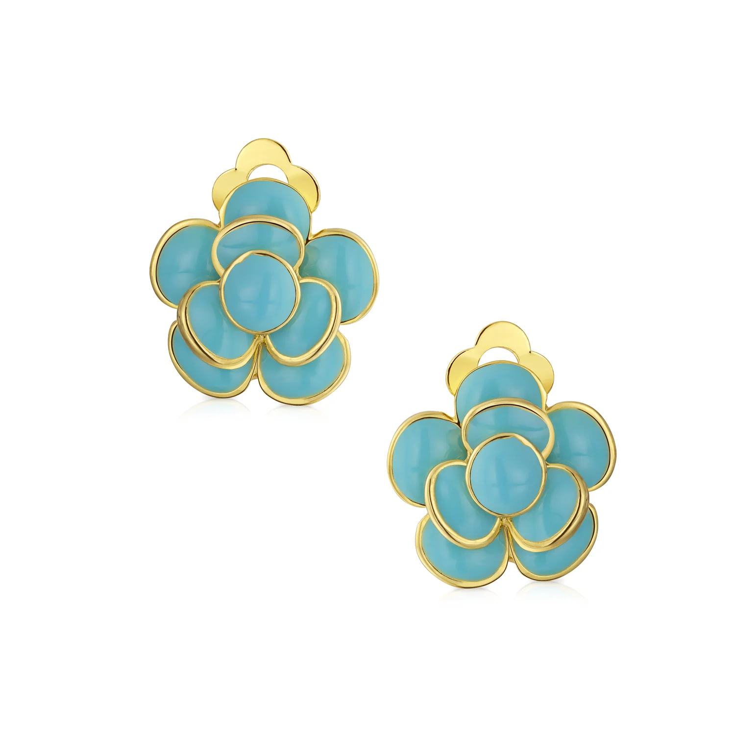 Fashion Enamel 3D Red Rose Flower Clip on Earrings Button Style For Non-Pierced Ears Gold Plated - Image 4